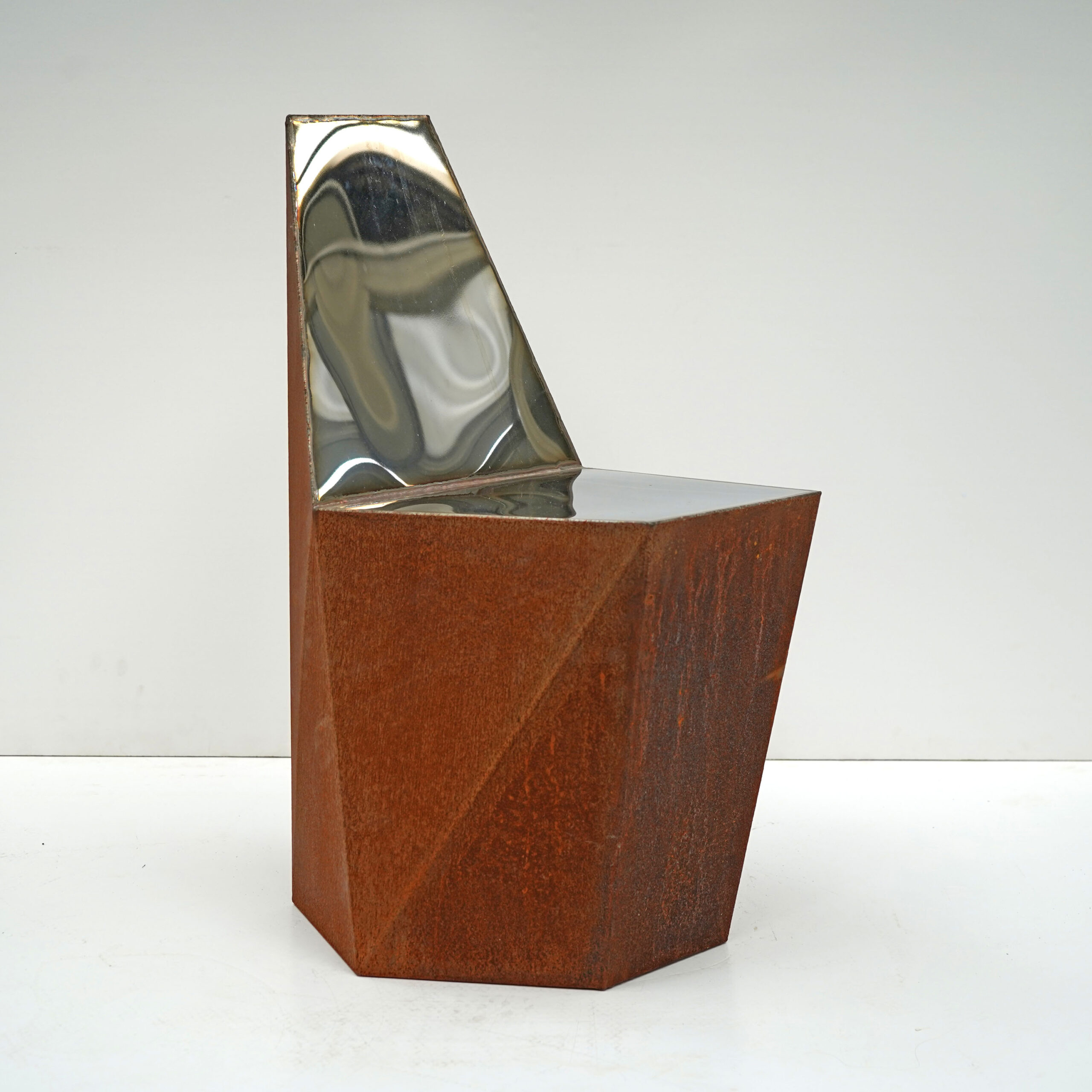 Hex Chair Corten in Welded Steel & Mirror Polish Stainless Steel by Julian Mayor 7