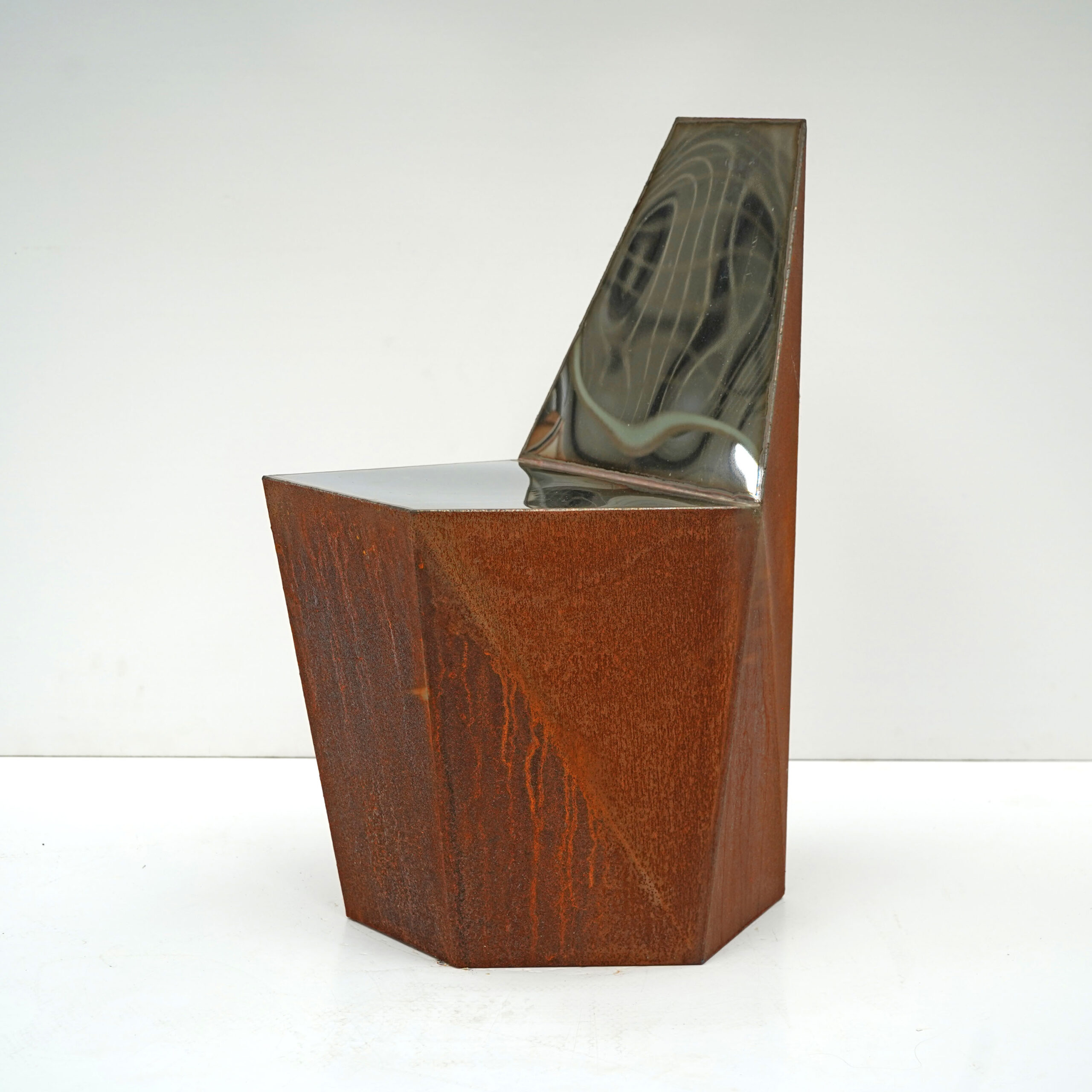Hex Chair Corten in Welded Steel & Mirror Polish Stainless Steel by Julian Mayor 9