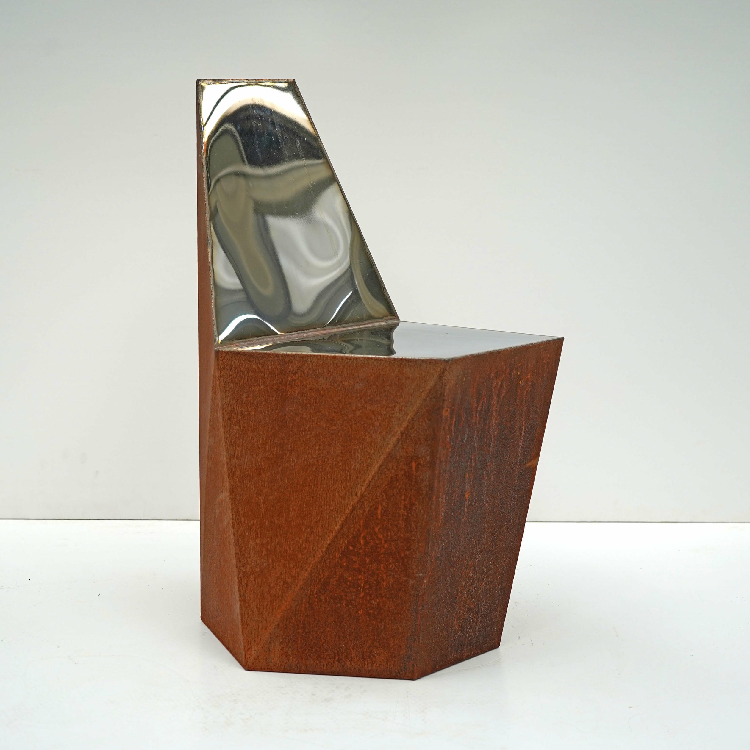 Hex Chair Corten in Welded Steel & Mirror Polish Stainless Steel by Julian Mayor 8