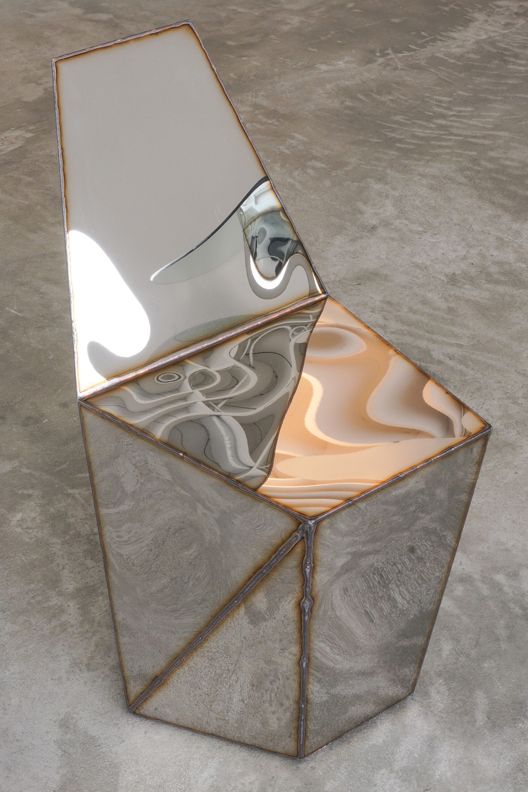 Hex Chair in Welded Mirror Polished Stainless Steel by Julian Mayor 2
