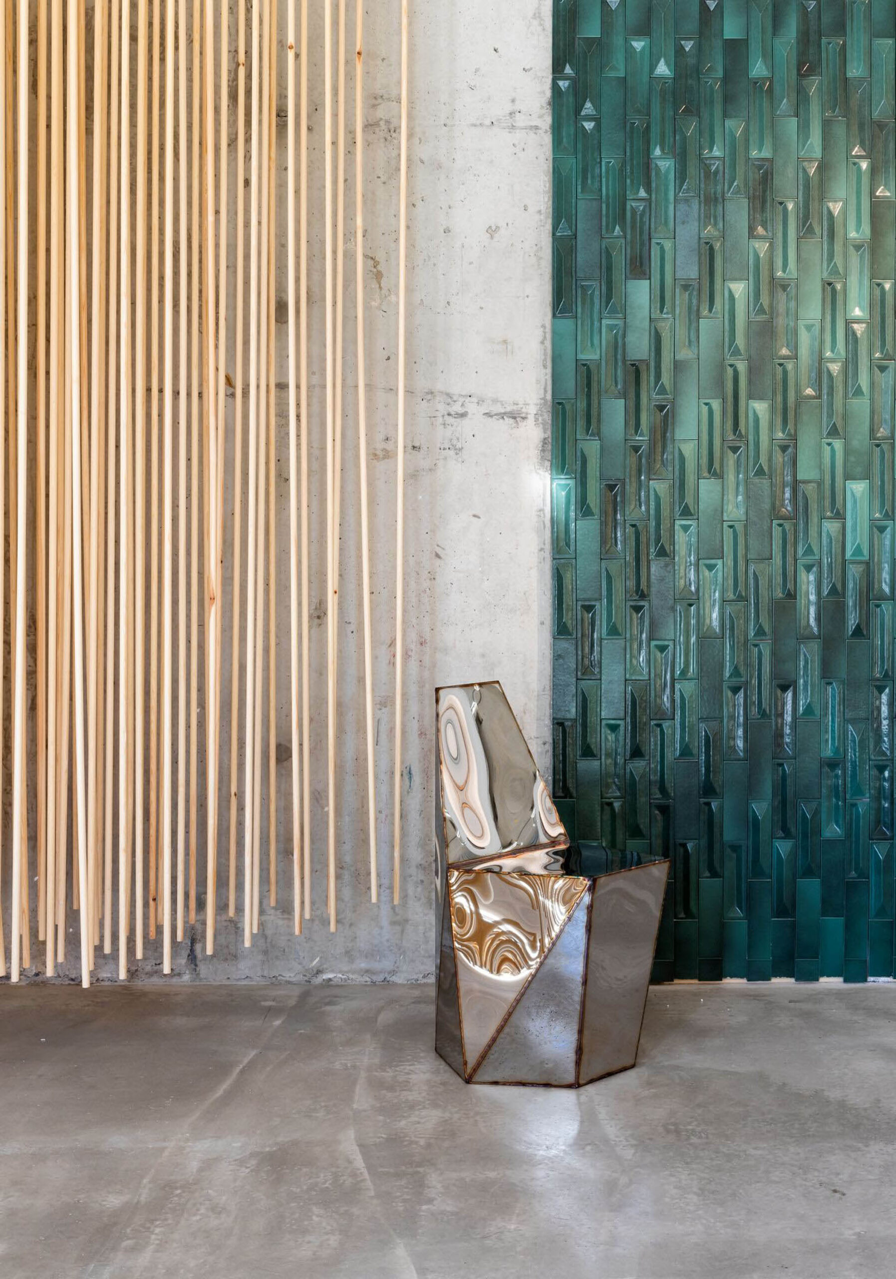 Hex Chair in Welded Mirror Polished Stainless Steel by Julian Mayor 3