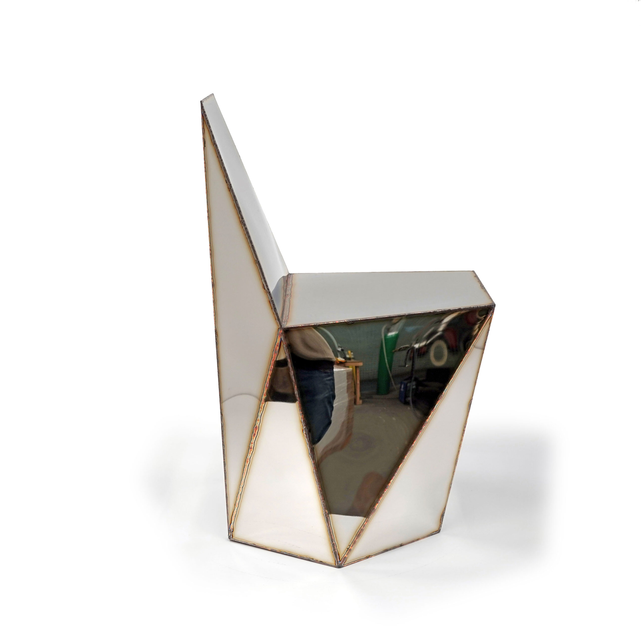 Hex Chair in Welded Mirror Polished Stainless Steel by Julian Mayor 7