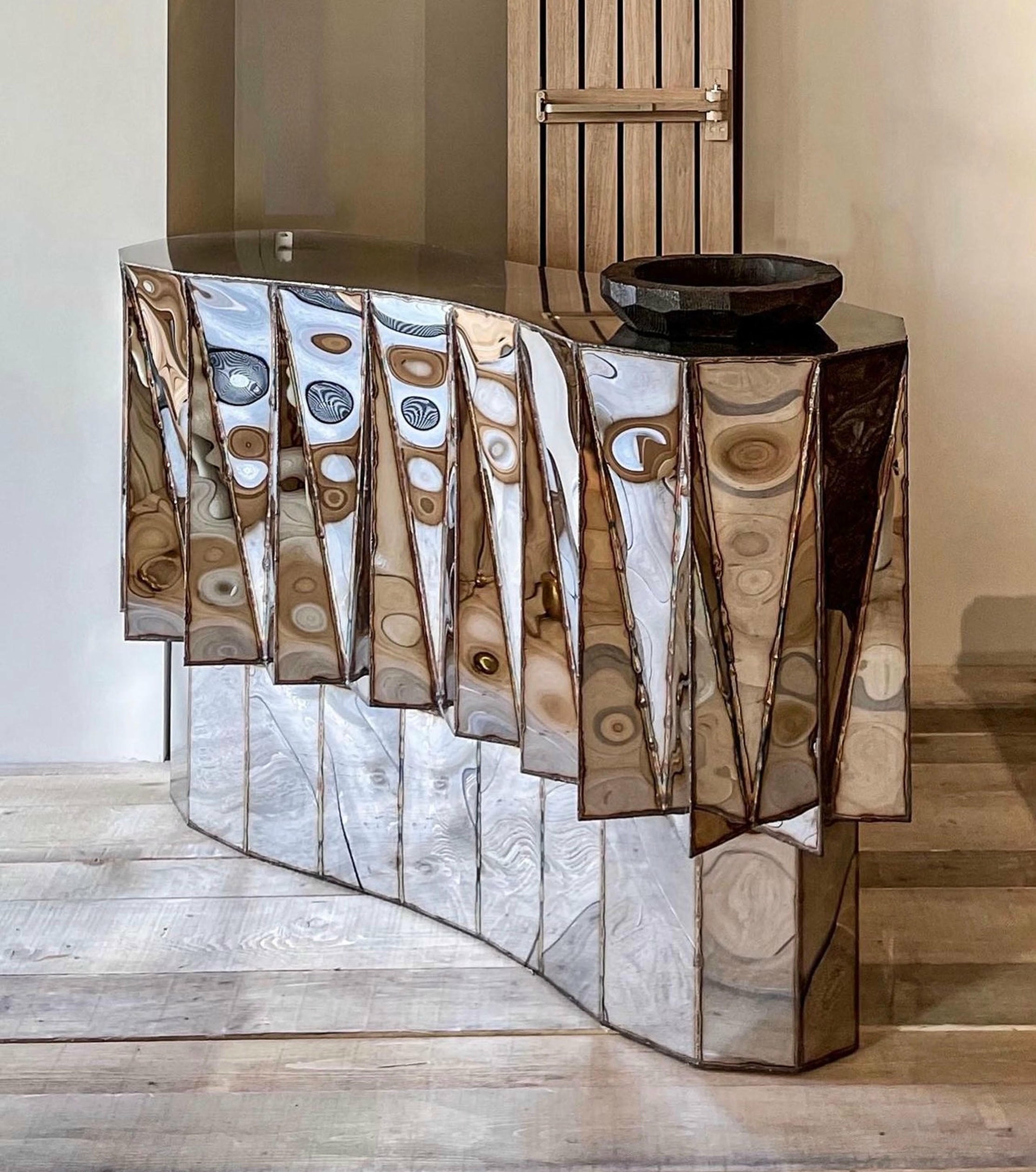 Jagged Edge Bar in Welded Mirror Polished Stainless Steel by Julian Mayor 6
