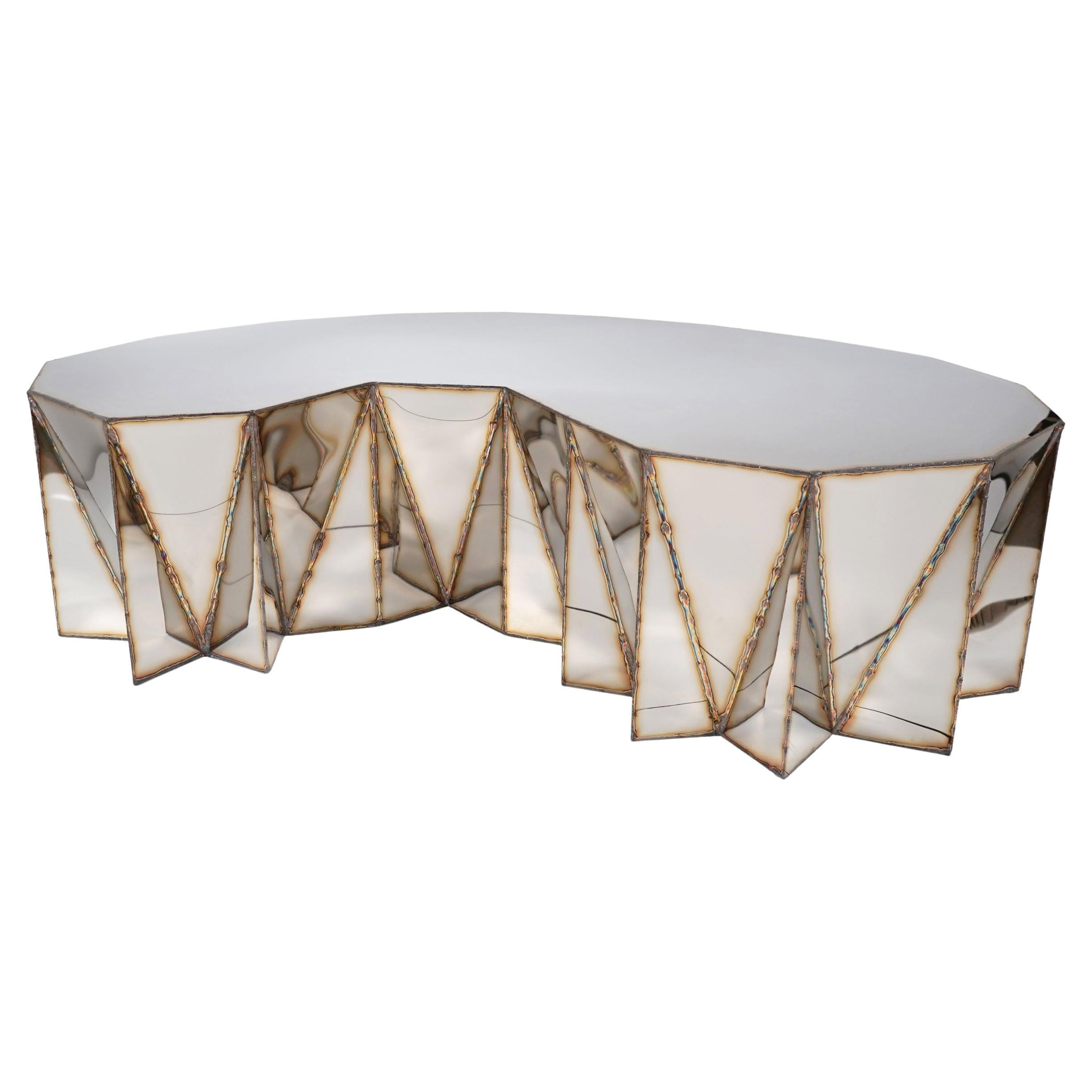 Jagged Edge Kidney Table in Mirror Polished Stainless Steel by Julian Mayor 1