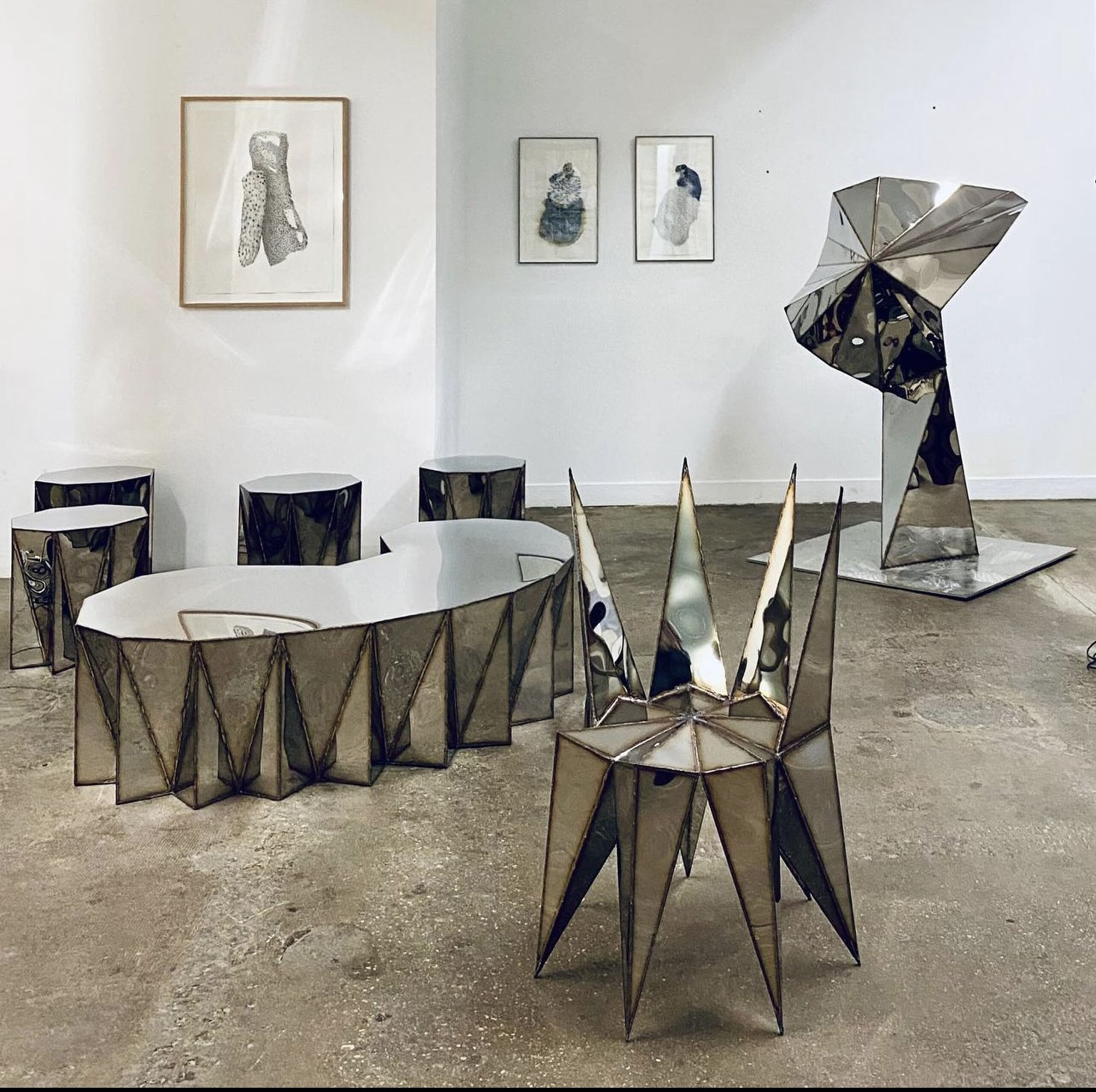 Jagged Edge Kidney Table in Mirror Polished Stainless Steel by Julian Mayor 11