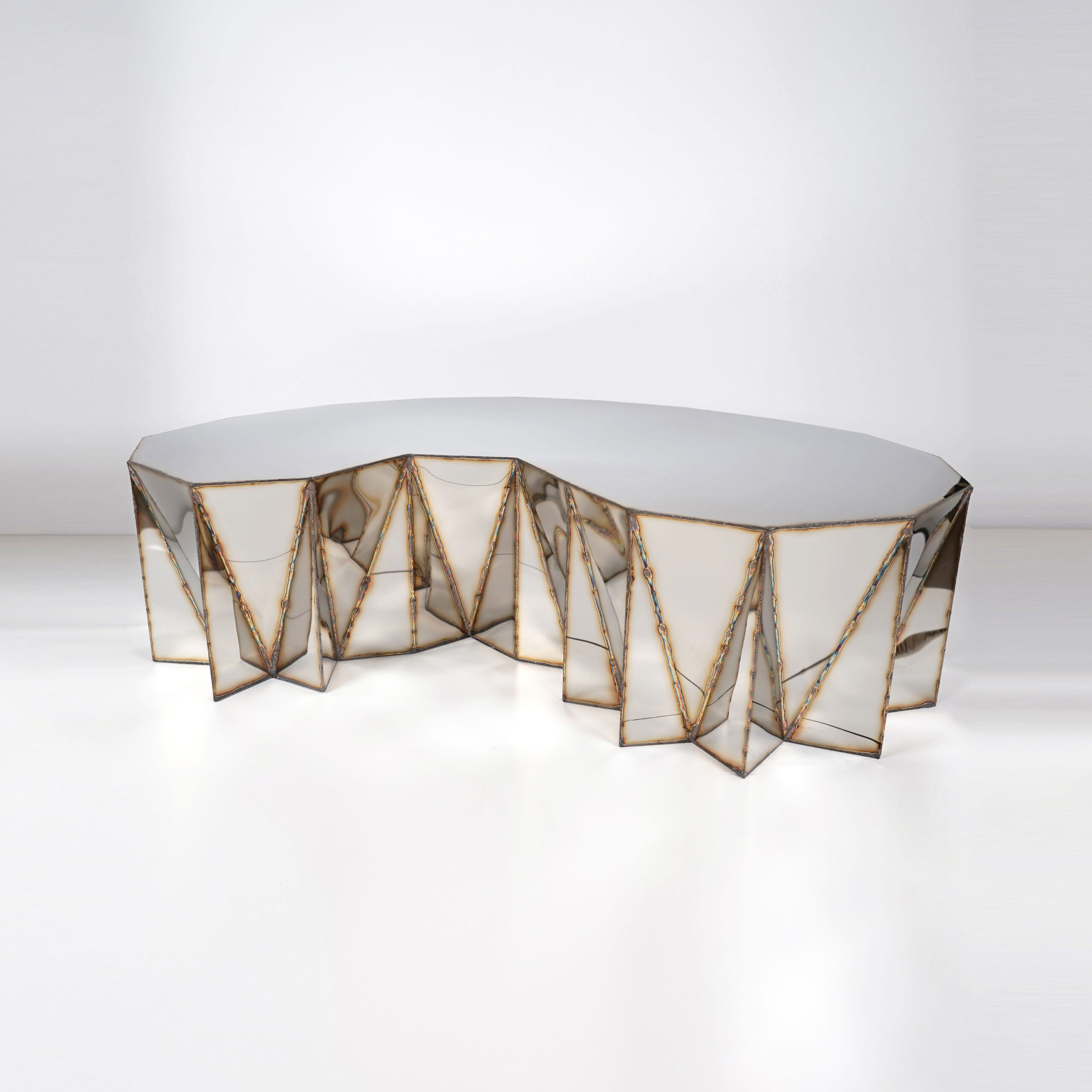 Jagged Edge Kidney Table in Mirror Polished Stainless Steel by Julian Mayor 3