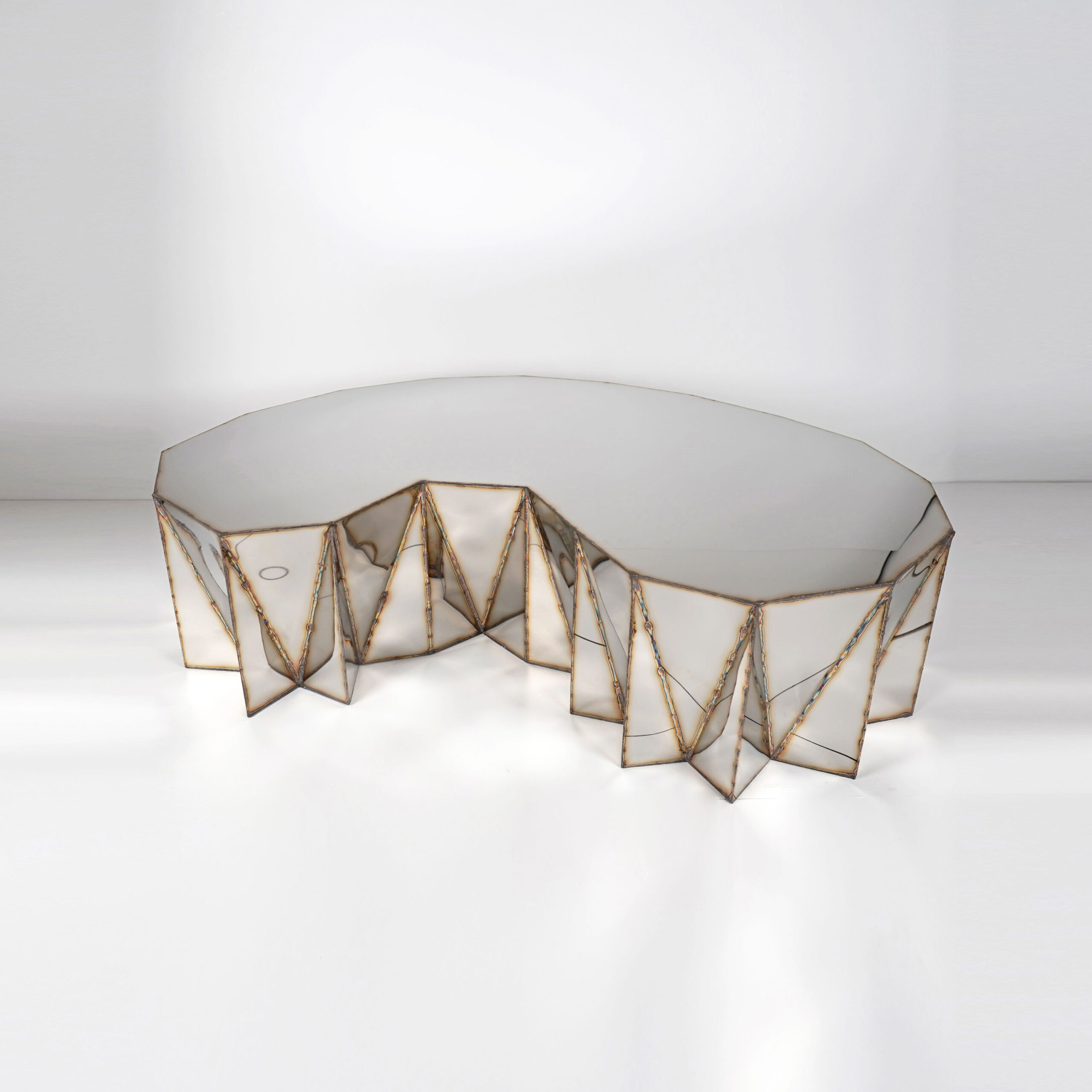 Jagged Edge Kidney Table in Mirror Polished Stainless Steel by Julian Mayor 4