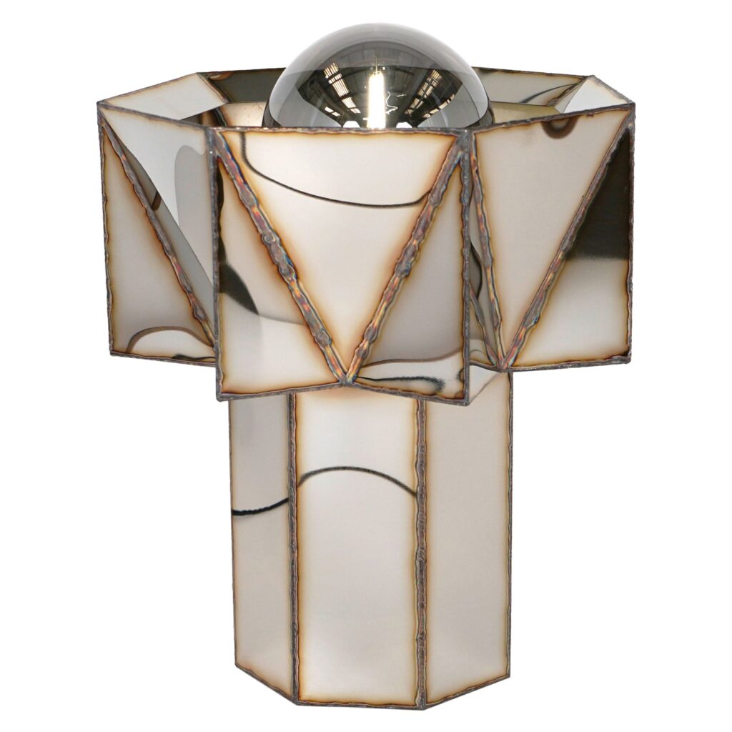 Jagged Edge Table Lamp in Welded Mirror Polished Stainless Steel by Julian Mayor 1