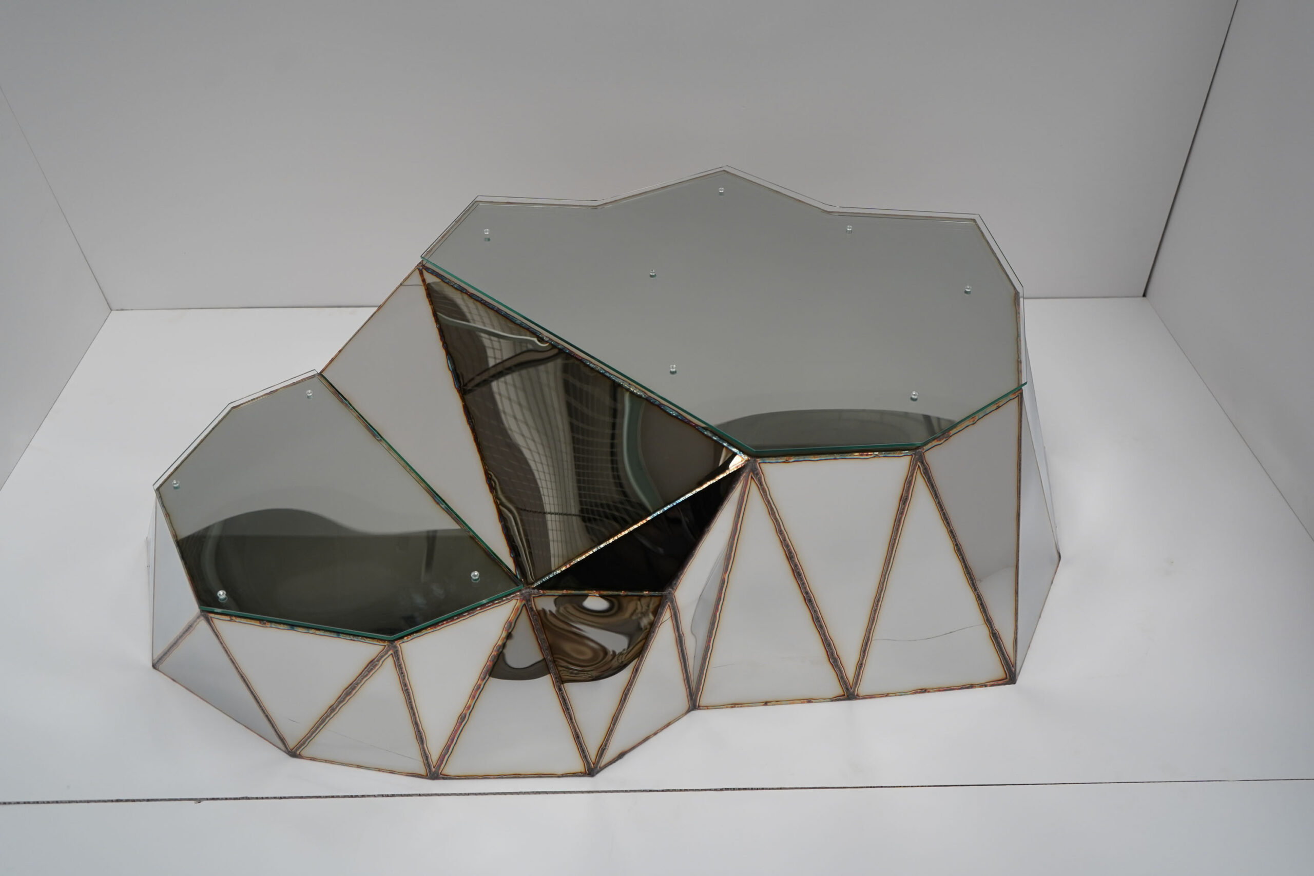 Plateau Coffee Table in Welded Mirror Polished Stainless Steel by Julian Mayor 10