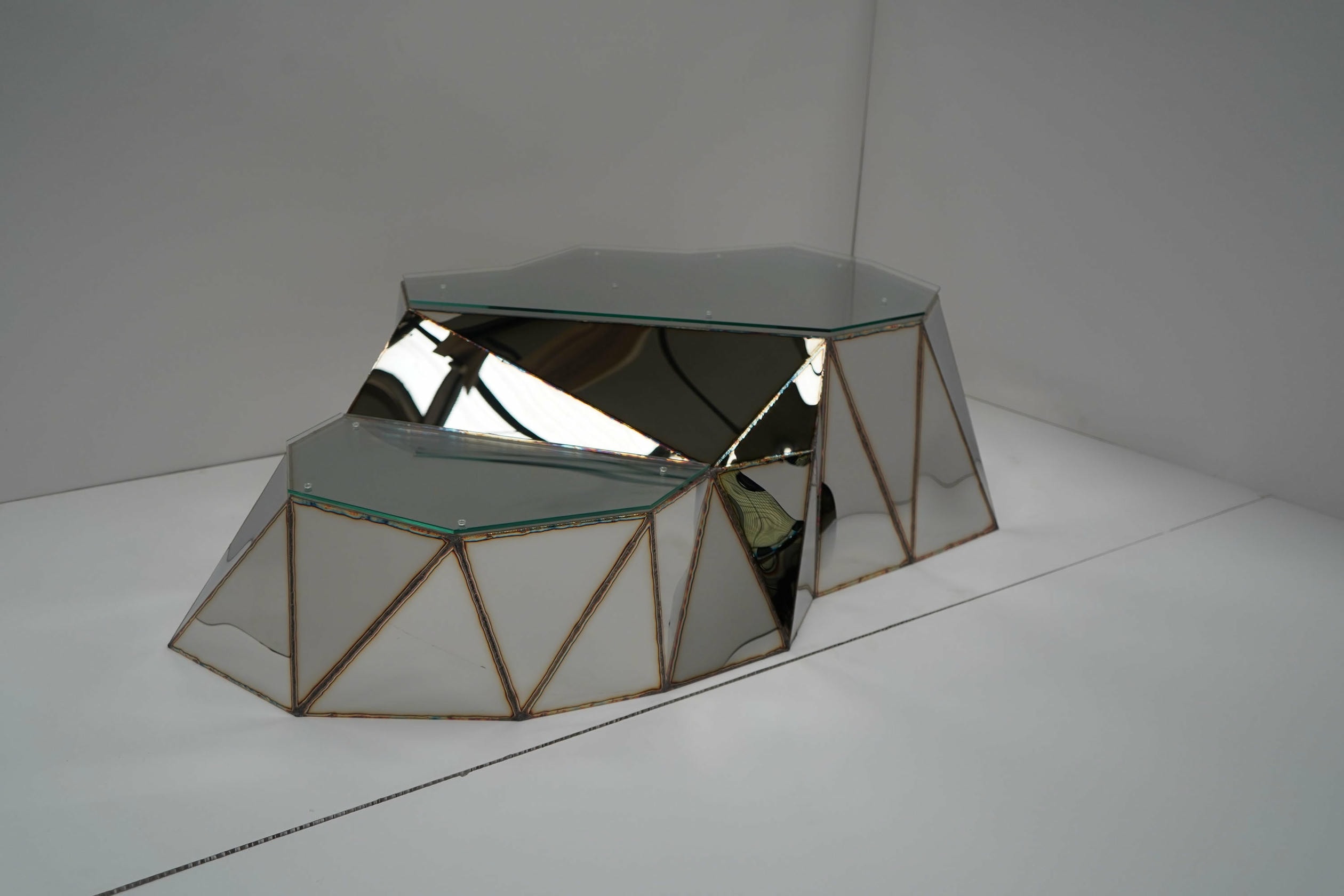 Plateau Coffee Table in Welded Mirror Polished Stainless Steel by Julian Mayor 12