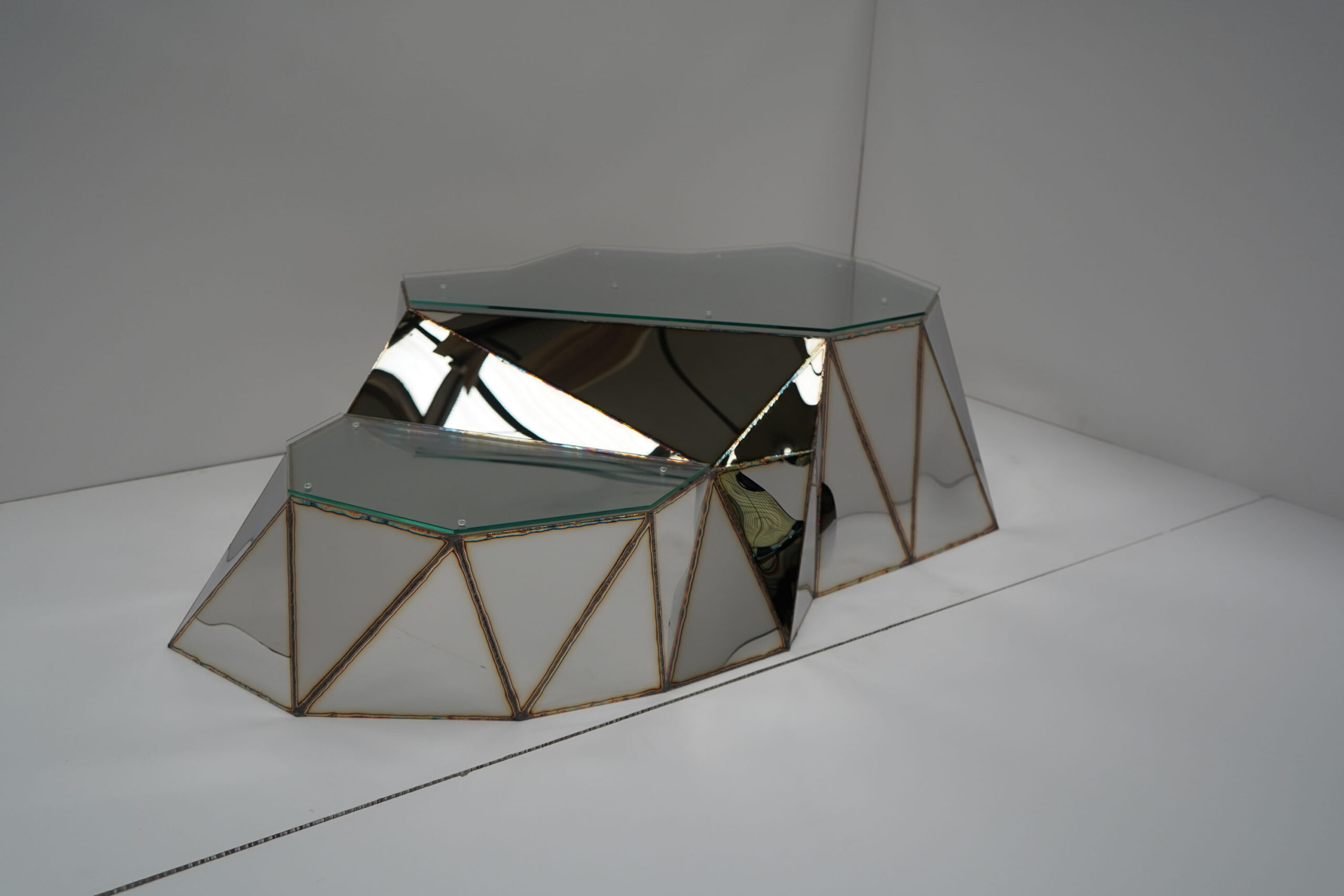 Plateau Coffee Table in Welded Mirror Polished Stainless Steel by Julian Mayor 12