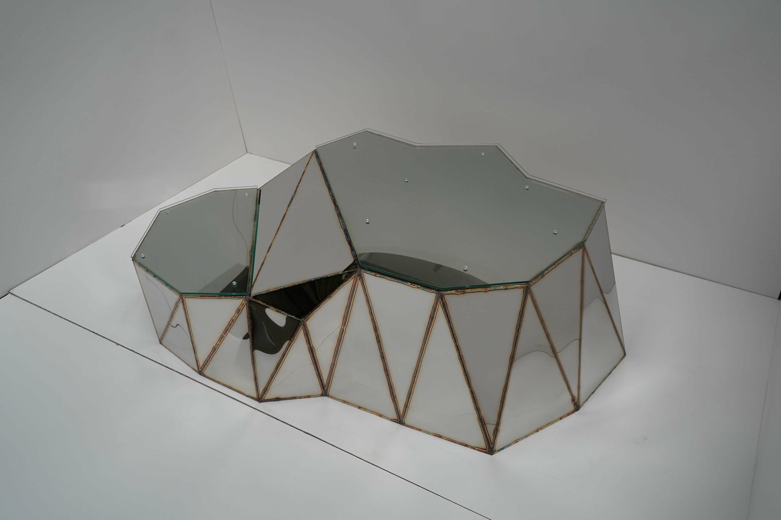 Plateau Coffee Table in Welded Mirror Polished Stainless Steel by Julian Mayor 13