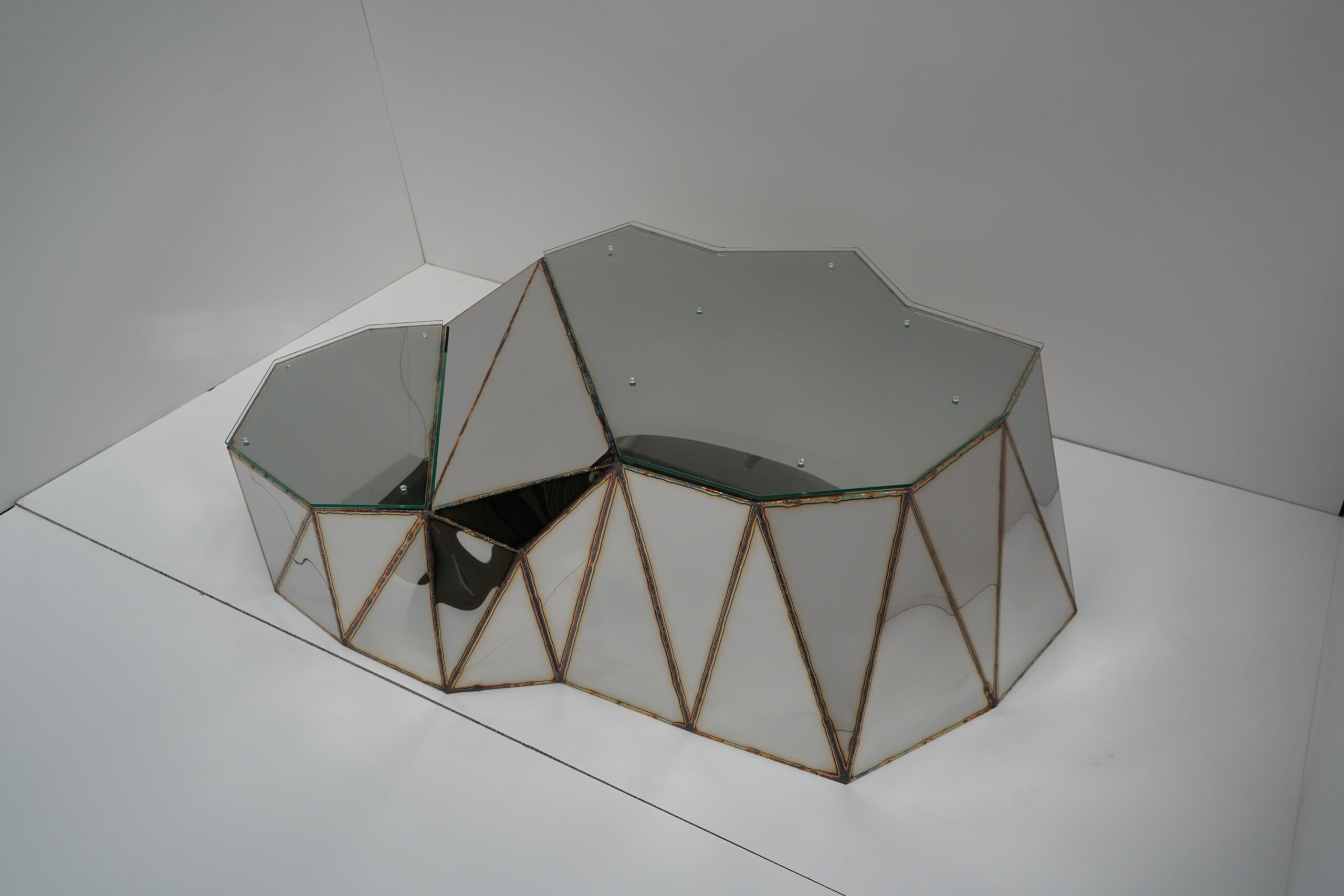 Plateau Coffee Table in Welded Mirror Polished Stainless Steel by Julian Mayor 13