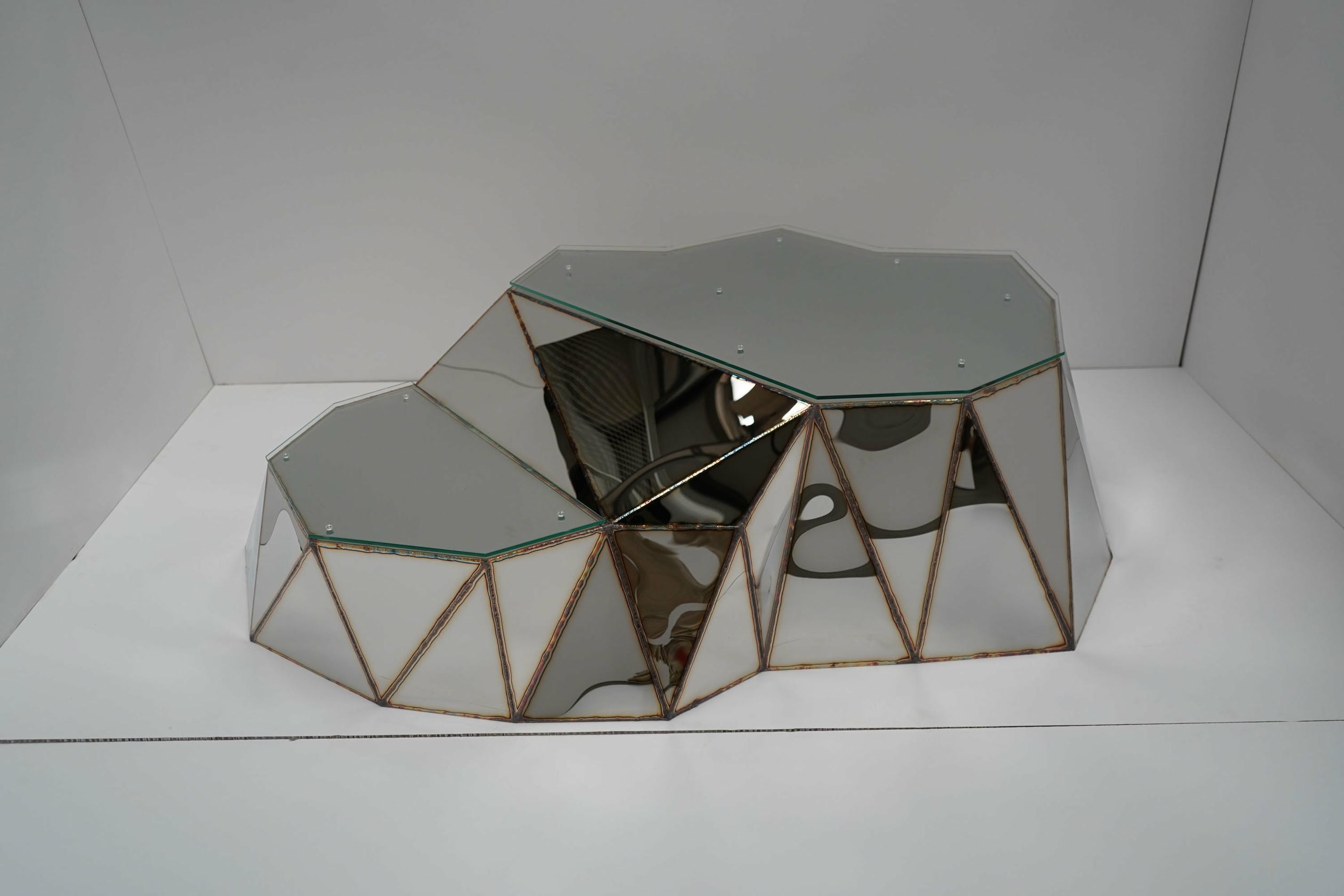 Plateau Coffee Table in Welded Mirror Polished Stainless Steel by Julian Mayor 9