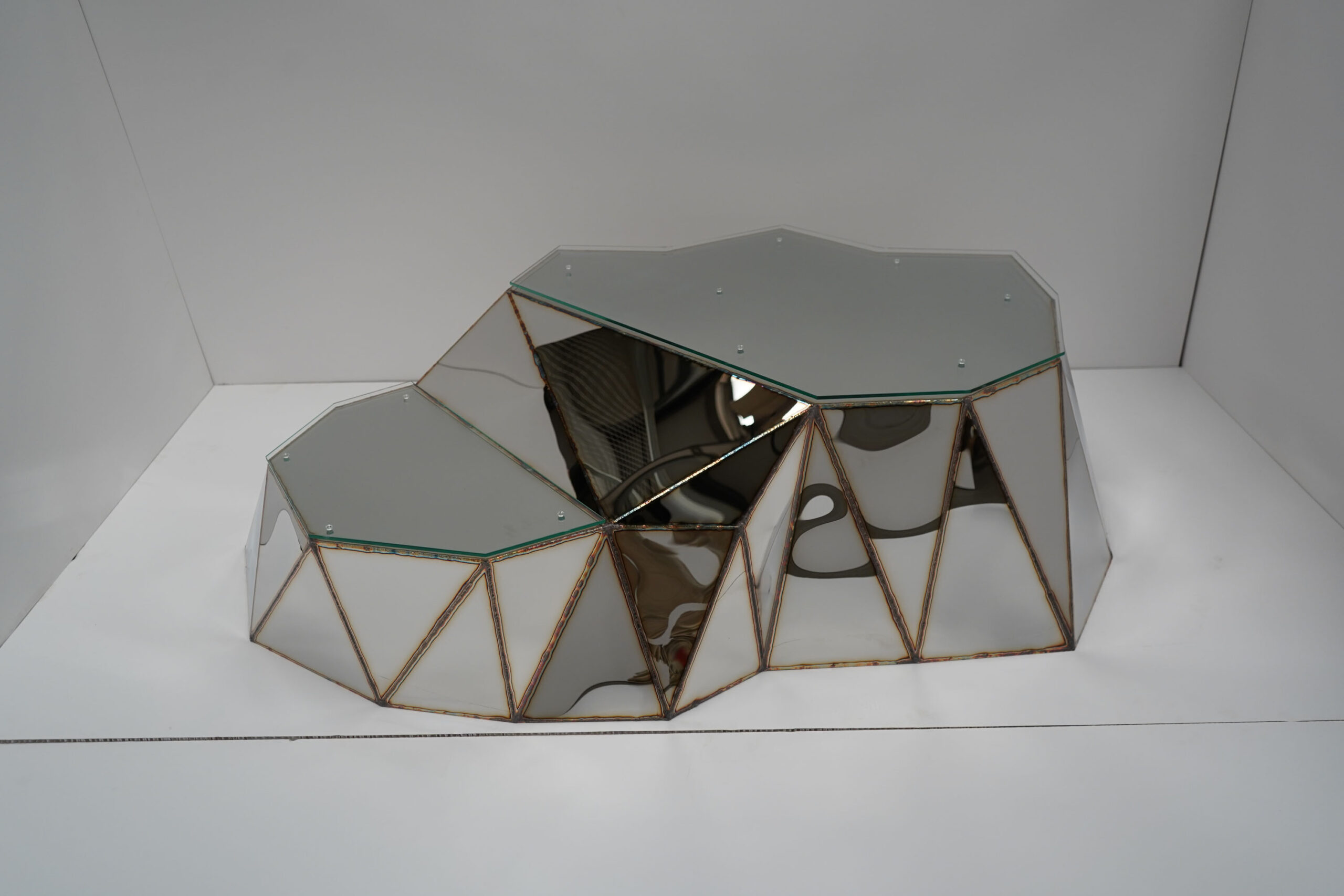 Plateau Coffee Table in Welded Mirror Polished Stainless Steel by Julian Mayor 9