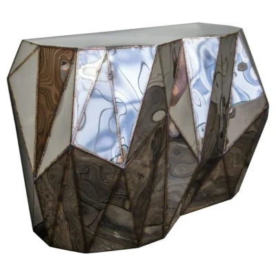 Rough Split Console in Welded Mirror-Polished Stainless Steel by Julian Mayor