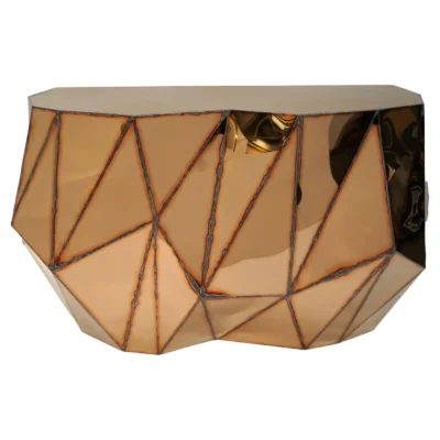 Rough Split Console in Welded Mirror-Polished Stainless Steel by Julian Mayor