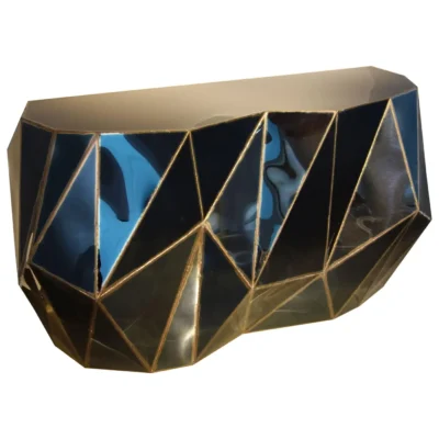 Rough Split Console in Welded Mirror-Polished Stainless Steel by Julian Mayor