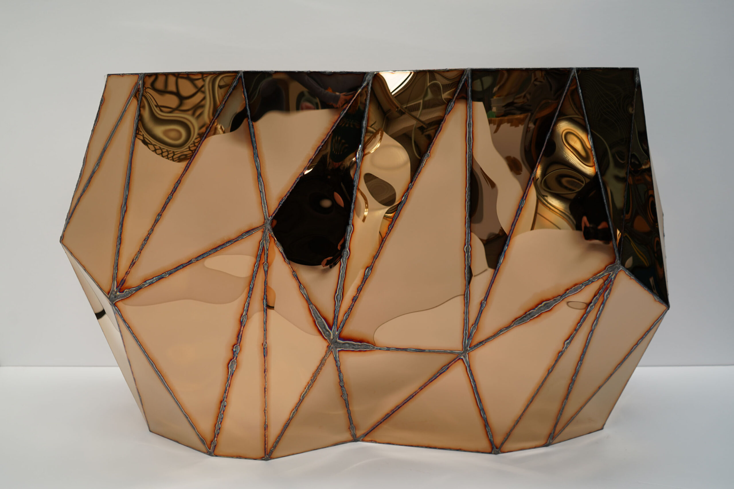 Rough Split Console in Welded Mirror Polished Stainless Steel by Julian Mayor 2