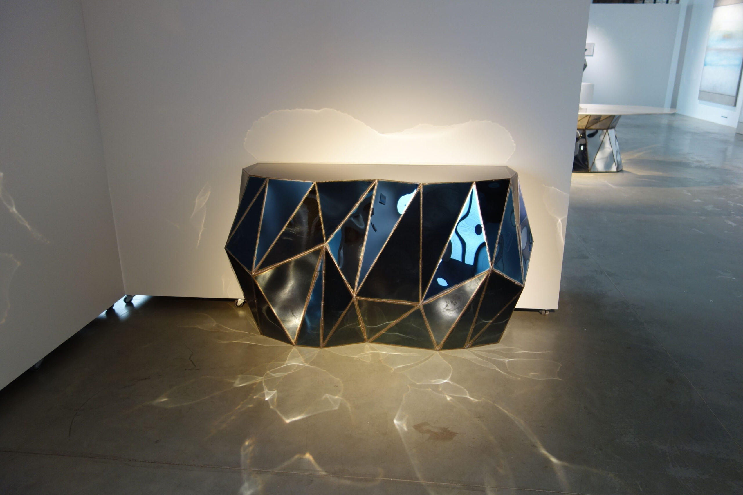 Rough Split Console in Welded Mirror Polished Stainless Steel by Julian Mayor 2