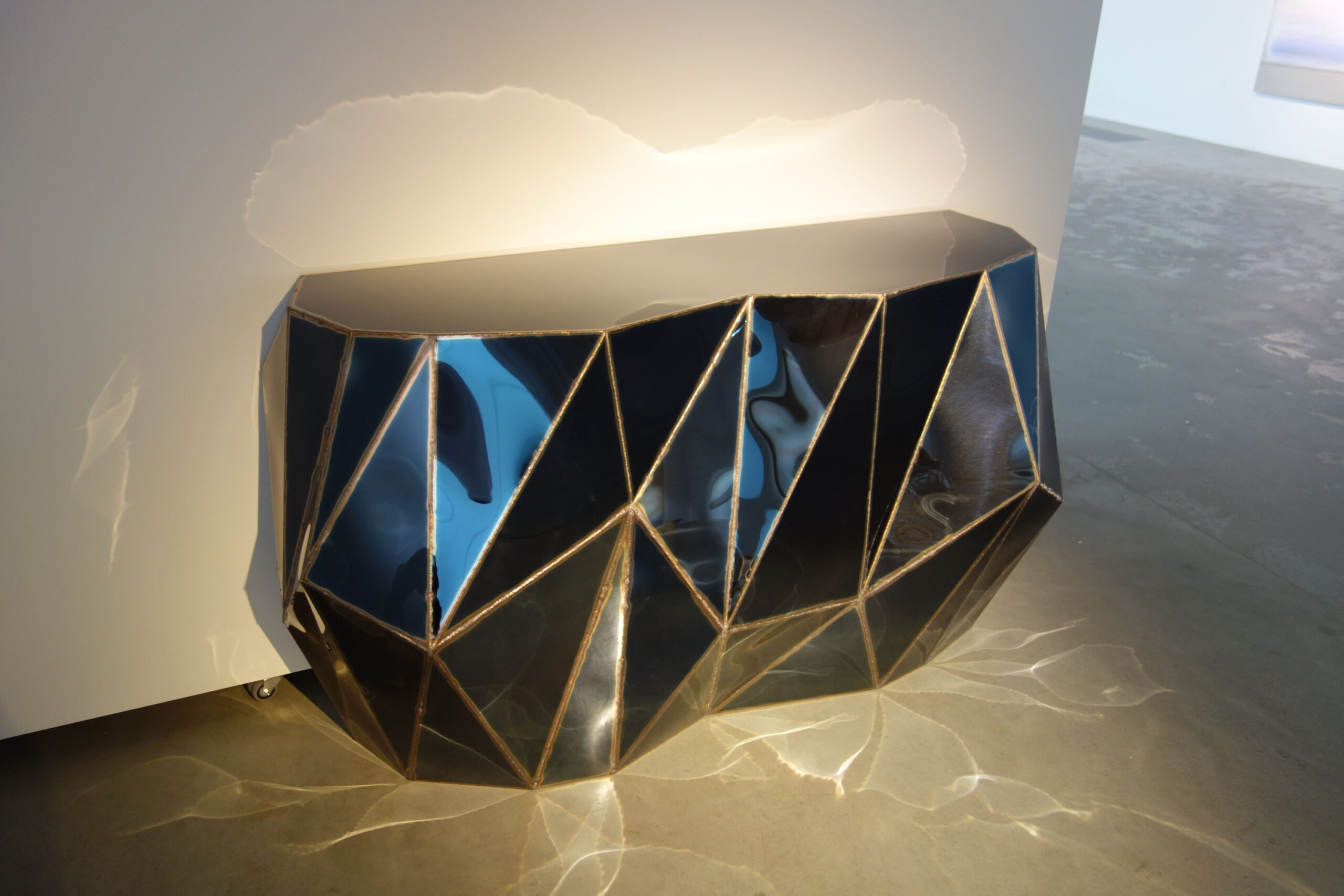 Rough Split Console in Welded Mirror Polished Stainless Steel by Julian Mayor 3