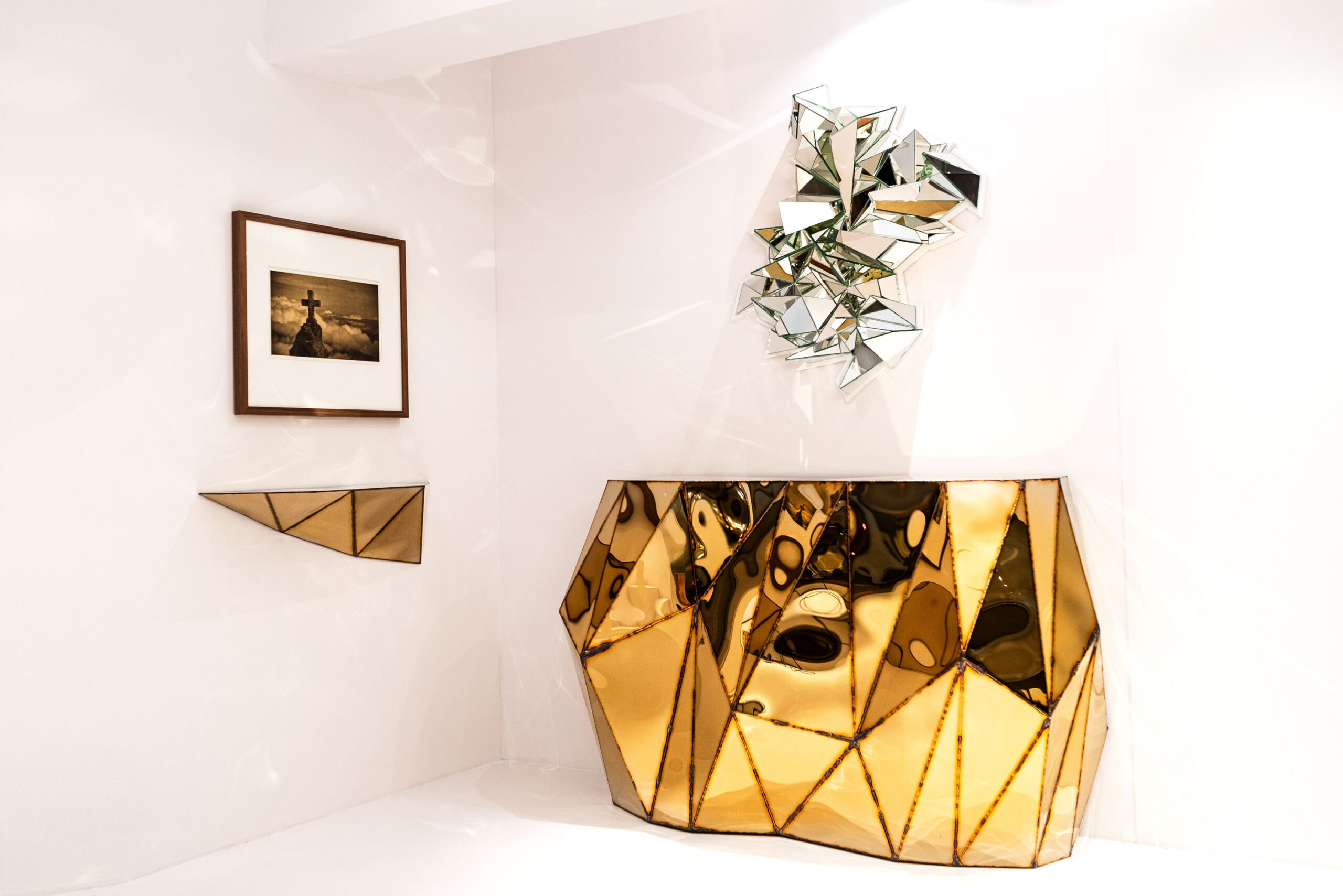 Rough Split Console in Welded Mirror Polished Stainless Steel by Julian Mayor 5