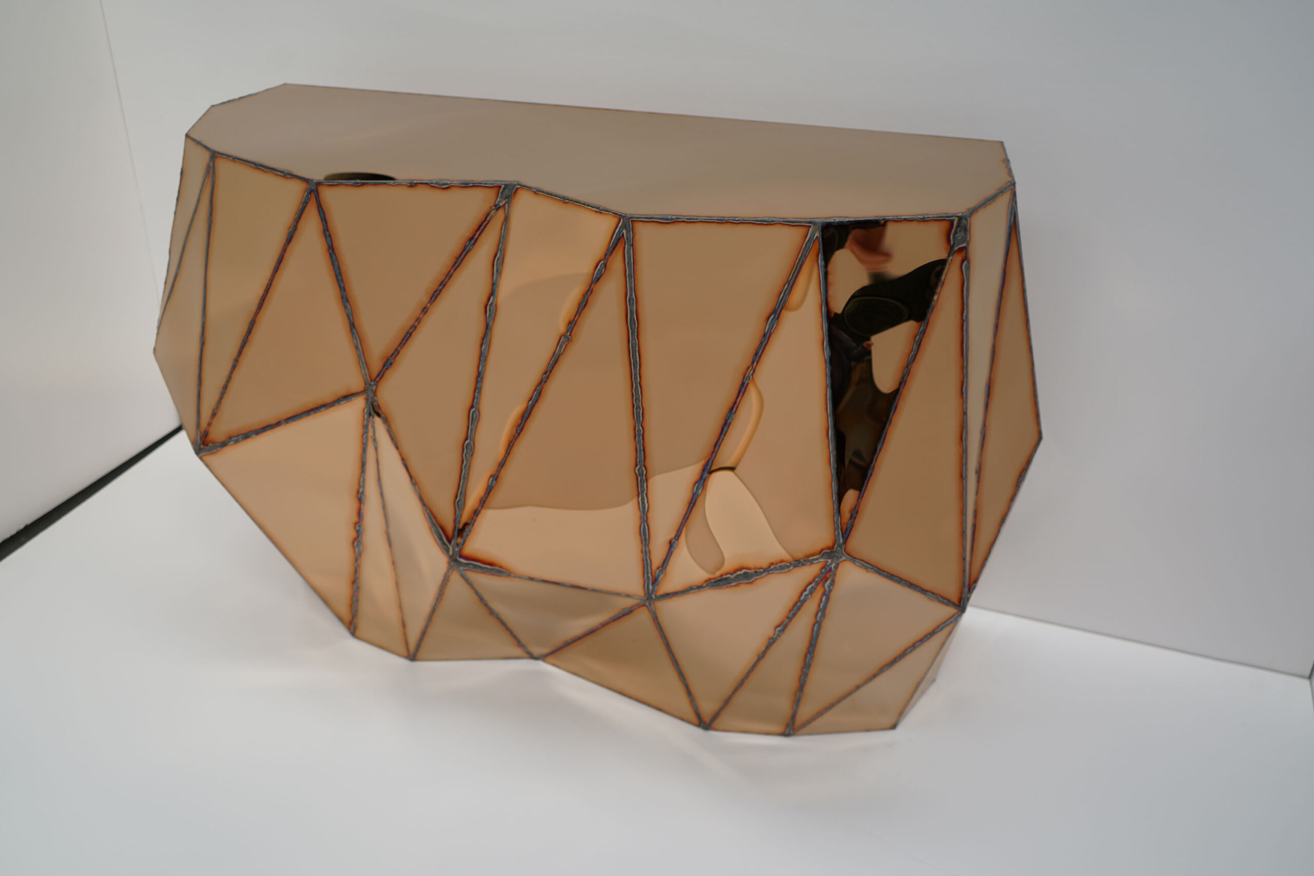Rough Split Console in Welded Mirror Polished Stainless Steel by Julian Mayor 7