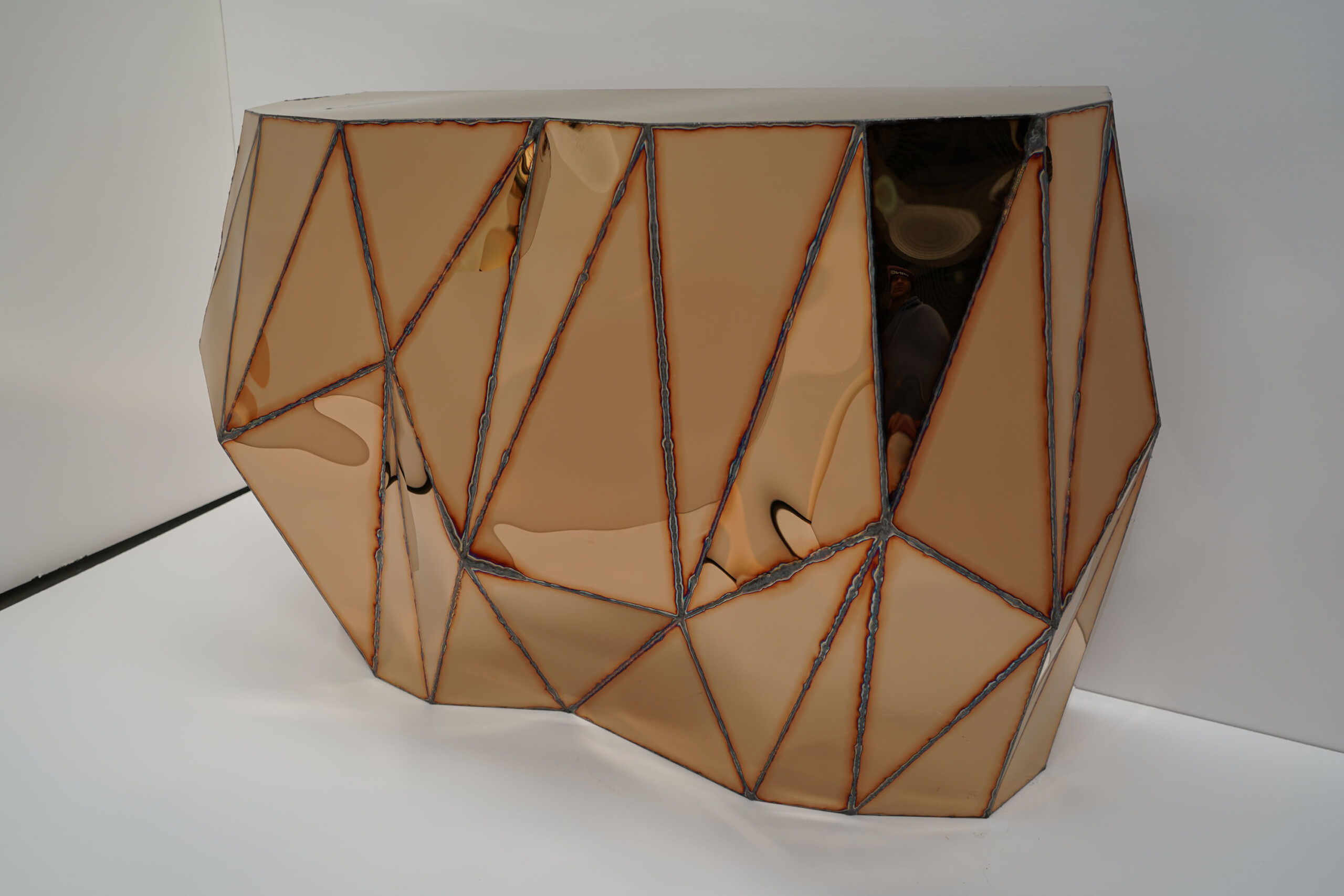 Rough Split Console in Welded Mirror Polished Stainless Steel by Julian Mayor 9