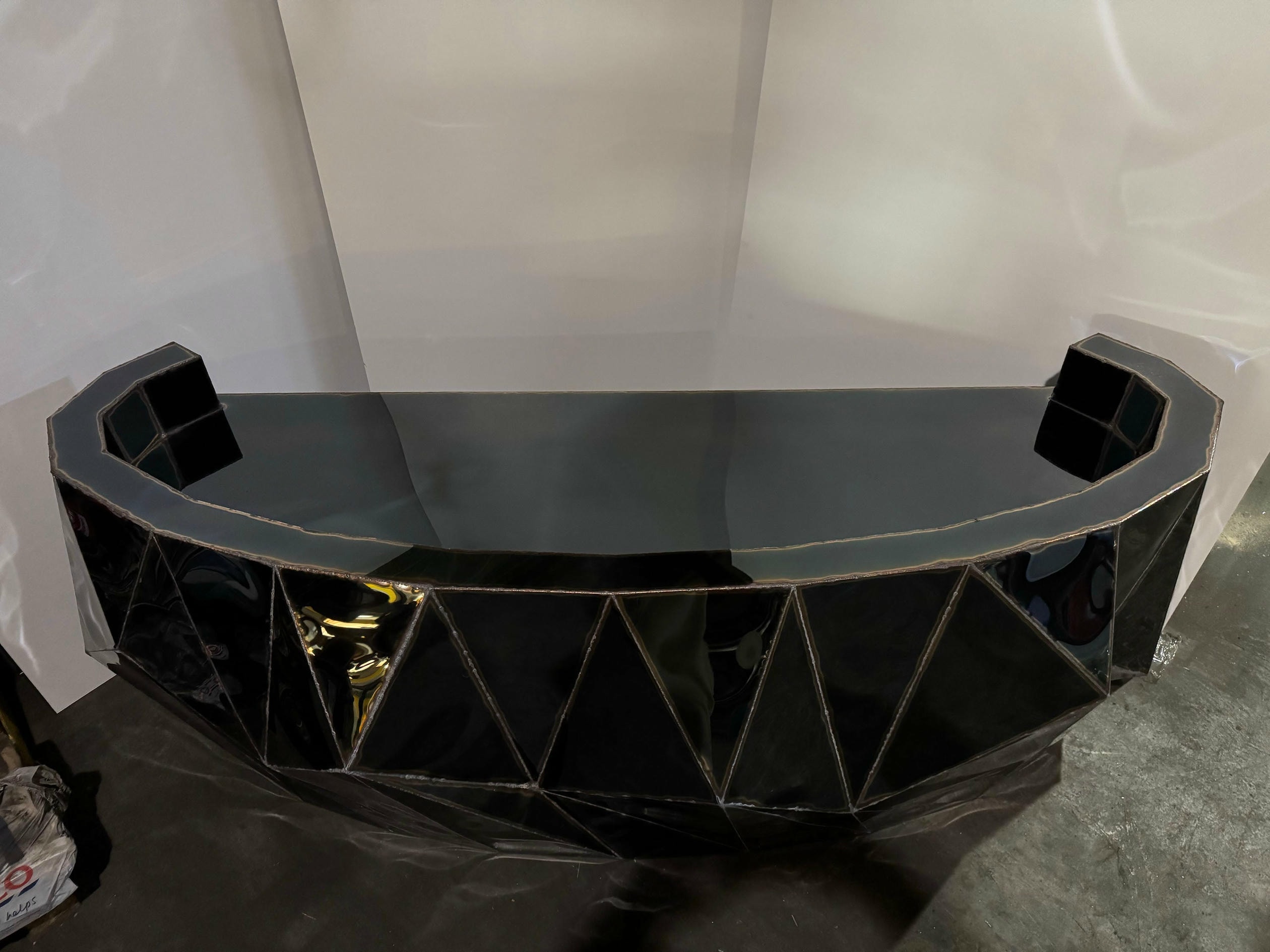 Rough Split Reception Desk in Mirror Polished Stainless Steel by Julian Mayor 2