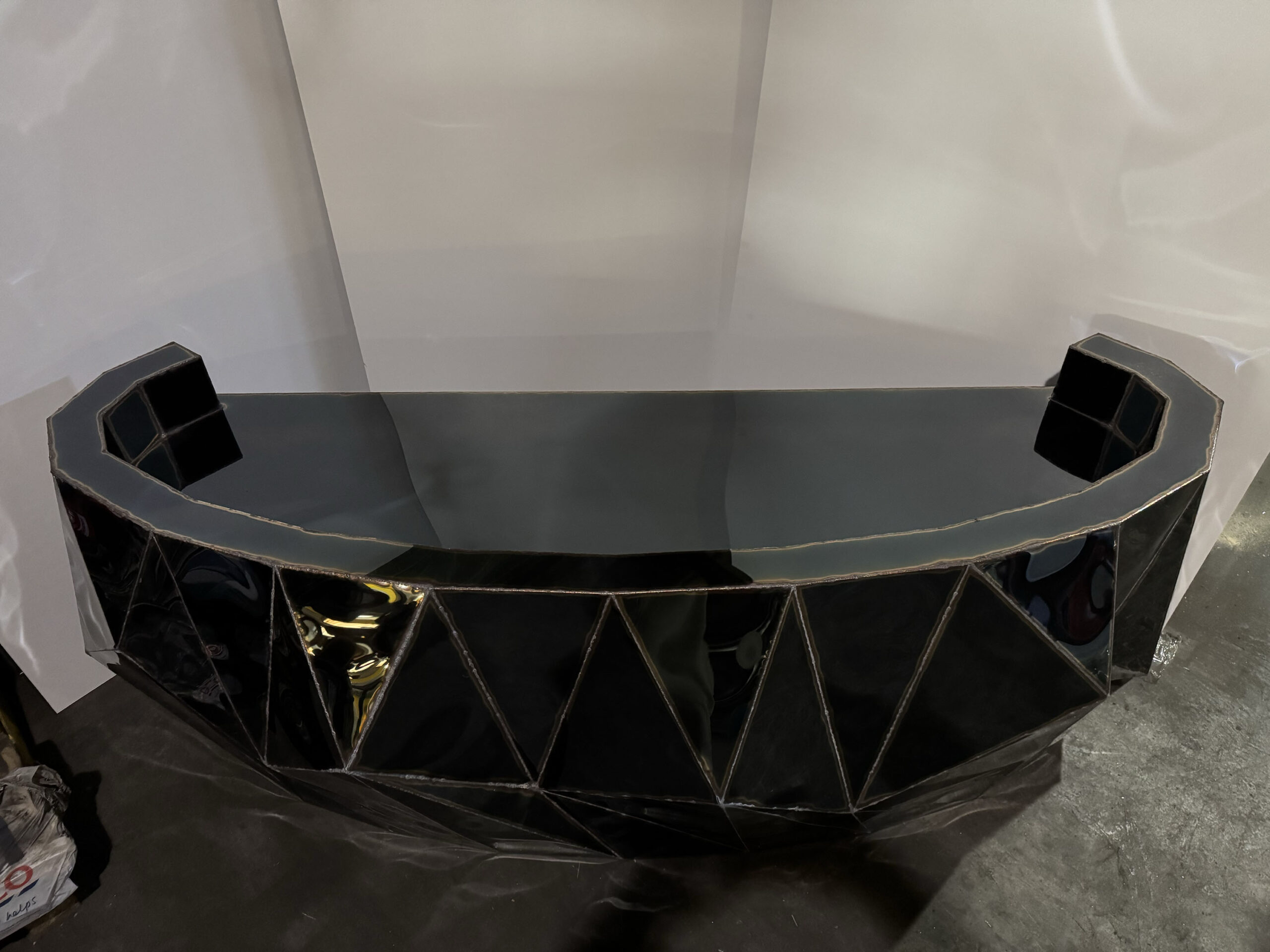 Rough Split Reception Desk in Mirror Polished Stainless Steel by Julian Mayor 2