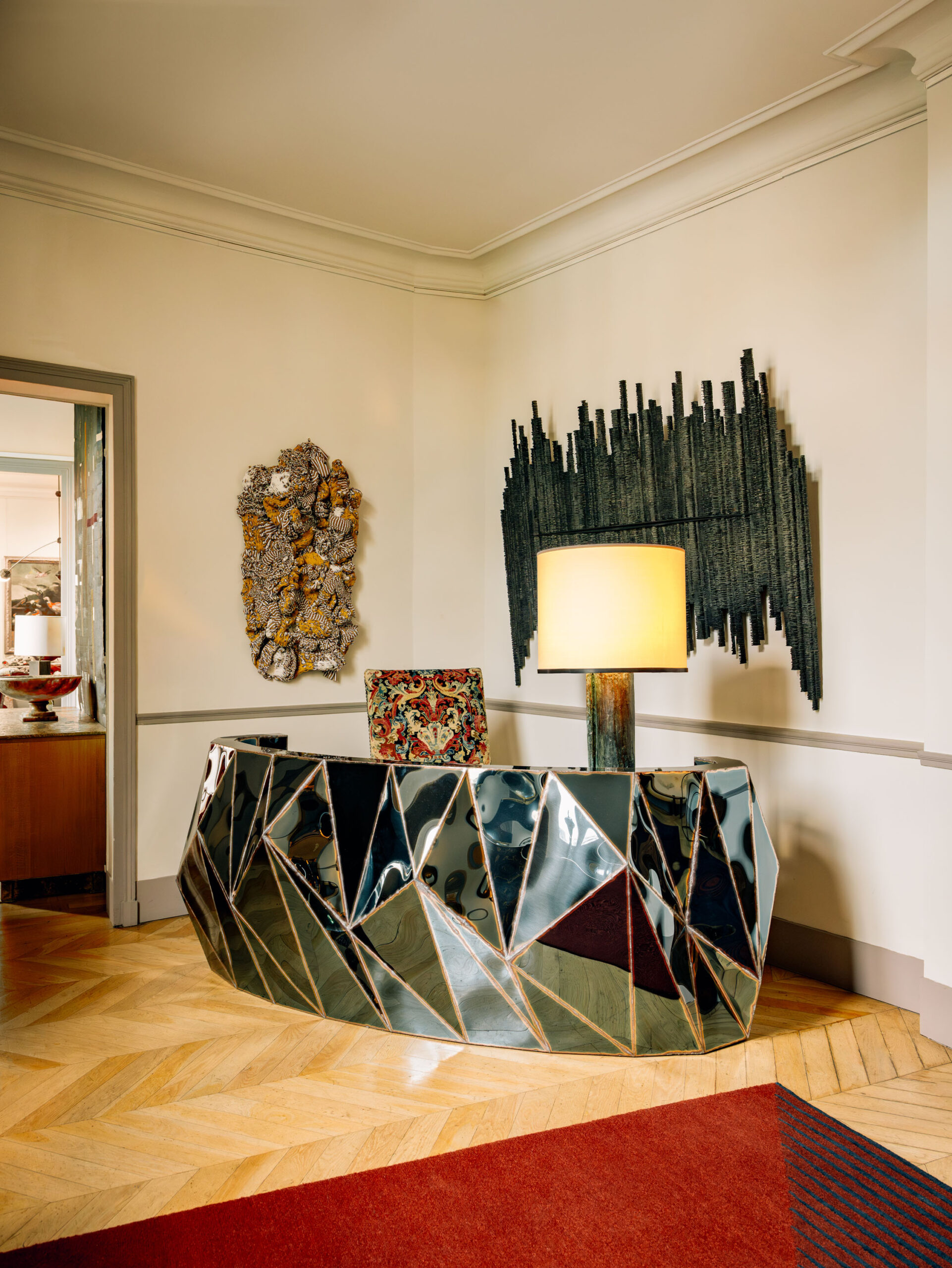 Rough Split Reception Desk in Mirror Polished Stainless Steel by Julian Mayor 4