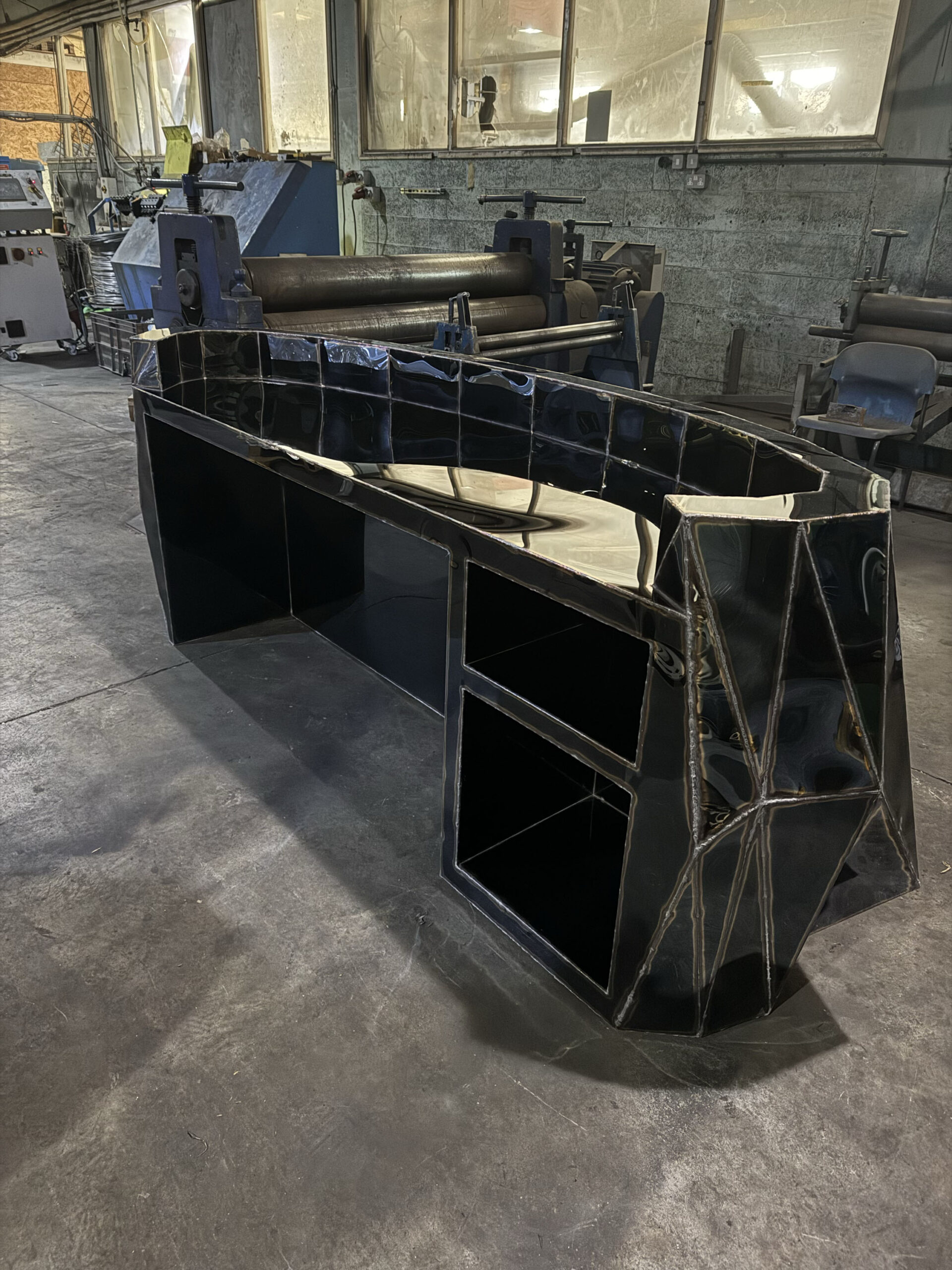 Rough Split Reception Desk in Mirror Polished Stainless Steel by Julian Mayor 6