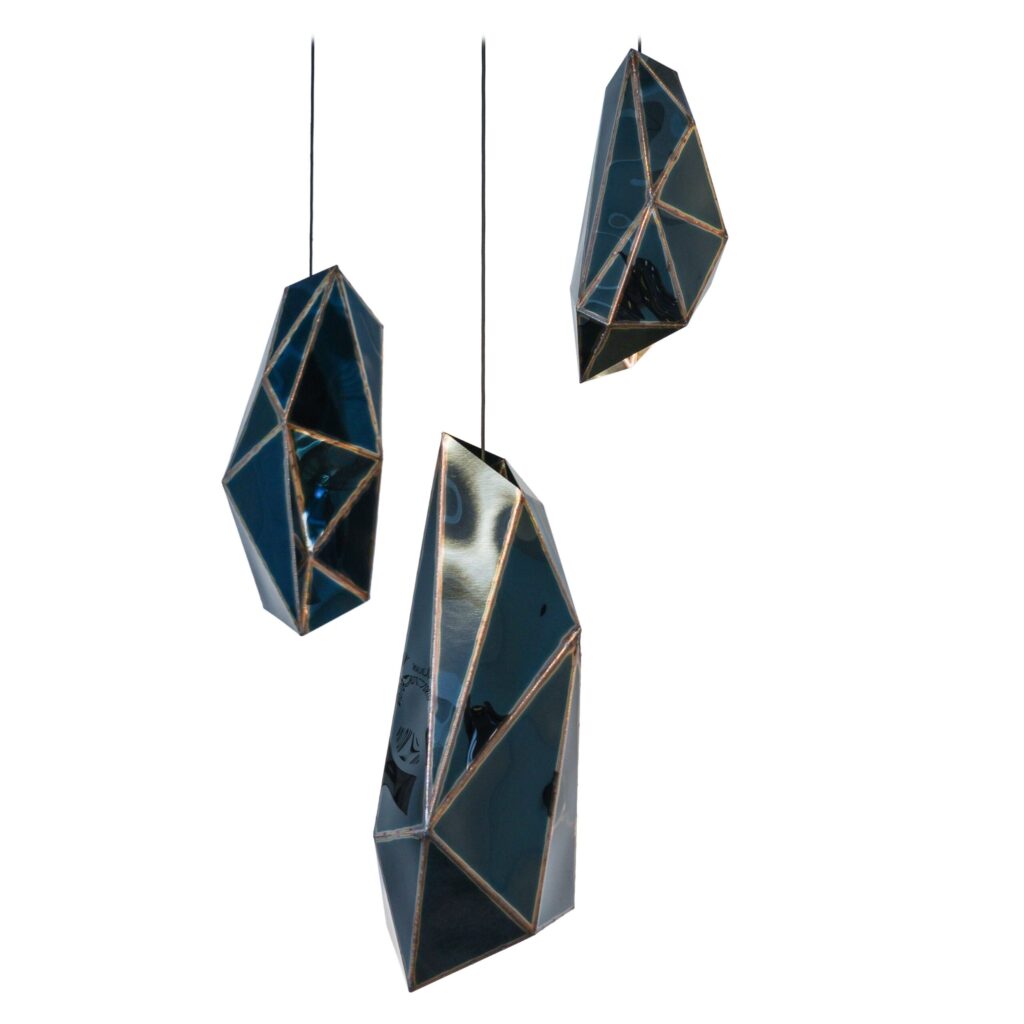 Set Of 3 Traxler Pendant Lamps in Mirror Polished Steel by Julian Mayor 1