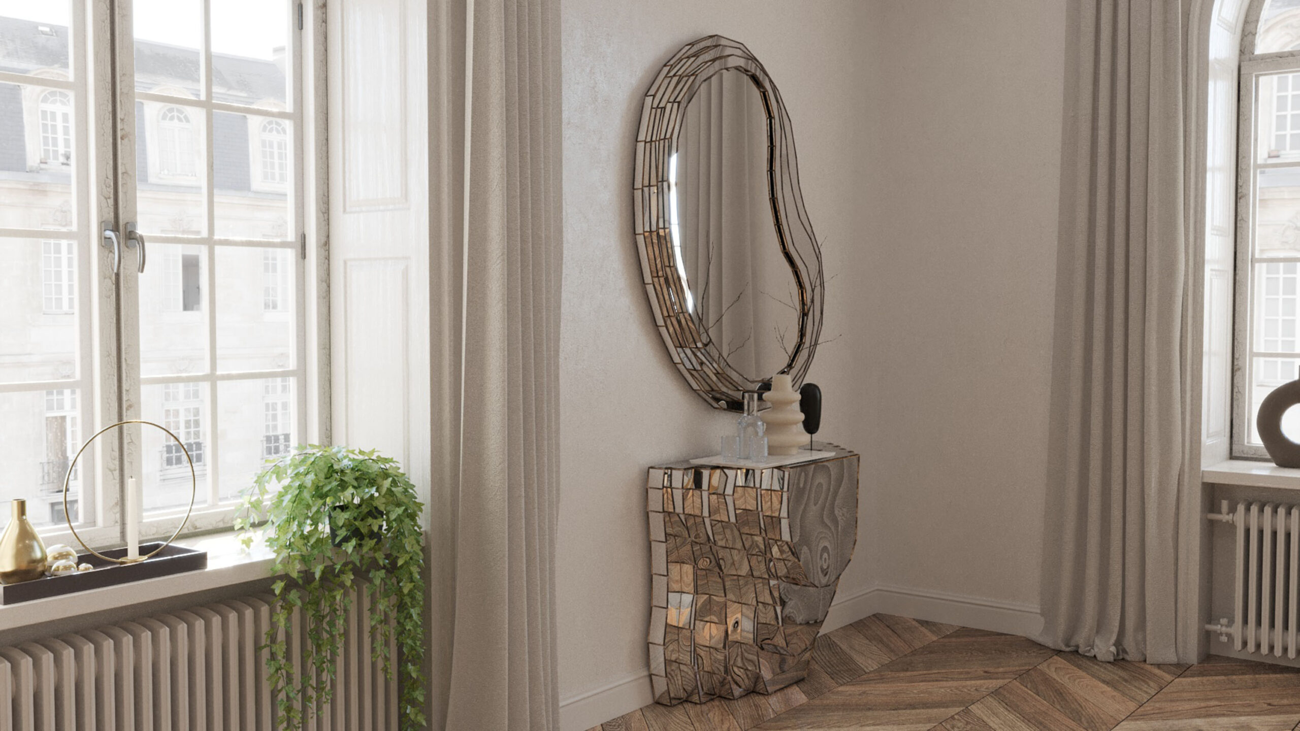Steppe Mirror in Welded Mirror Polished Stainless Steel by Julian Mayor 10