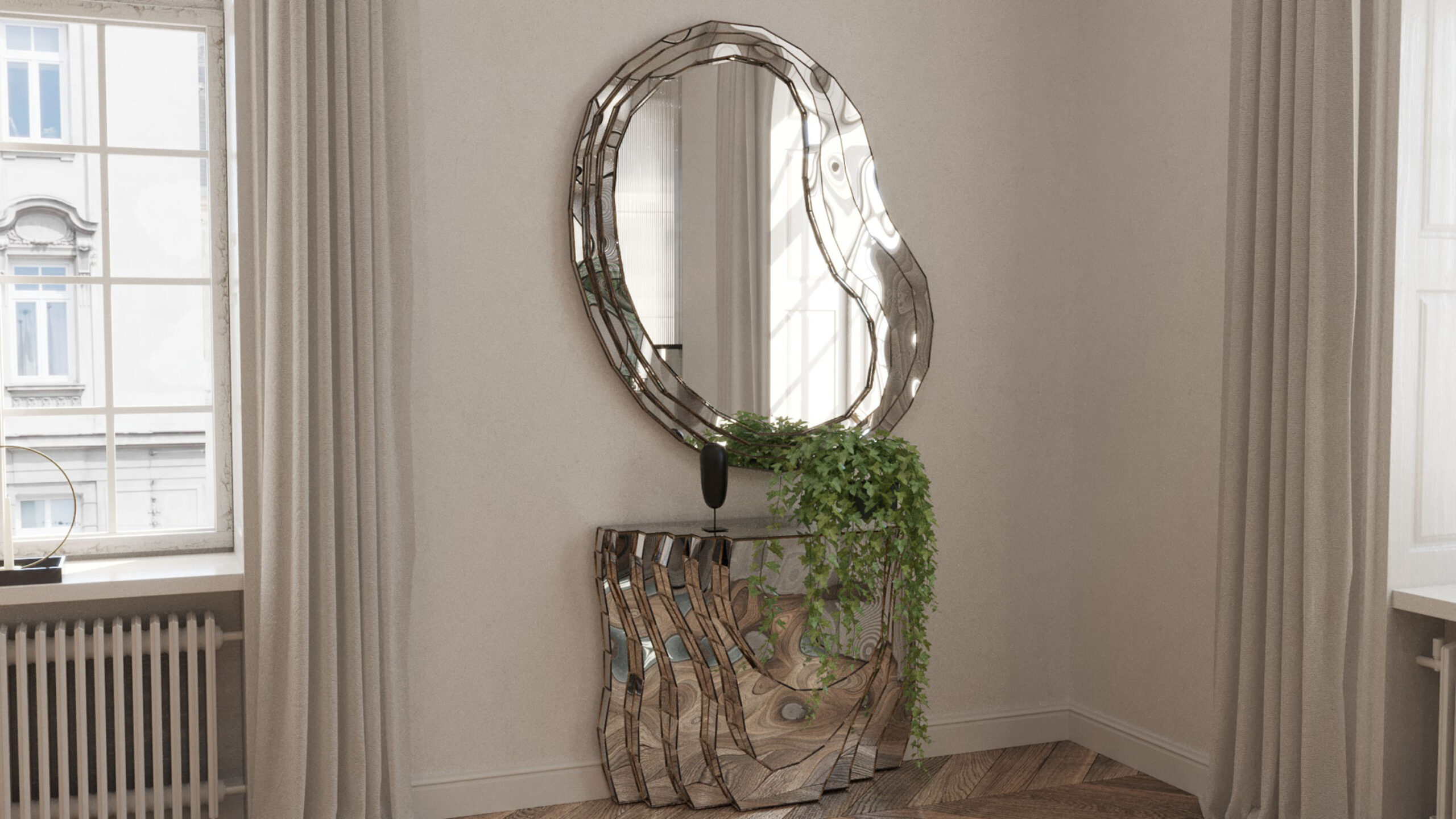 Steppe Mirror in Welded Mirror Polished Stainless Steel by Julian Mayor 11