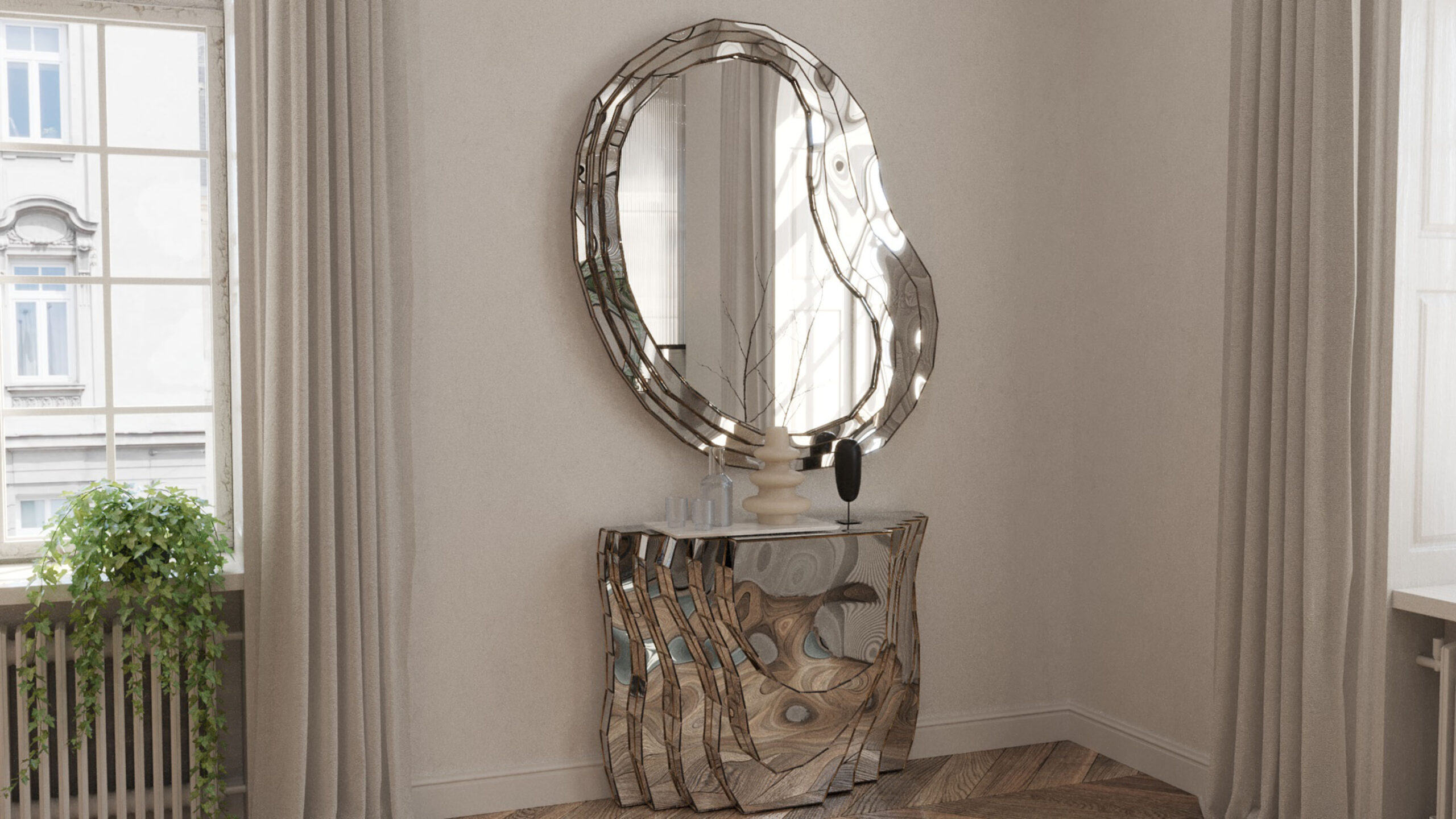 Steppe Mirror in Welded Mirror Polished Stainless Steel by Julian Mayor 9