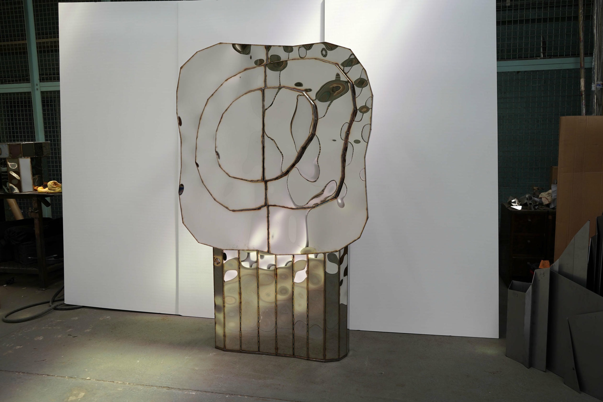Steppe Wall Mounted Cabinet in Mirror Polished Stainless Steel by Julian Mayor 2