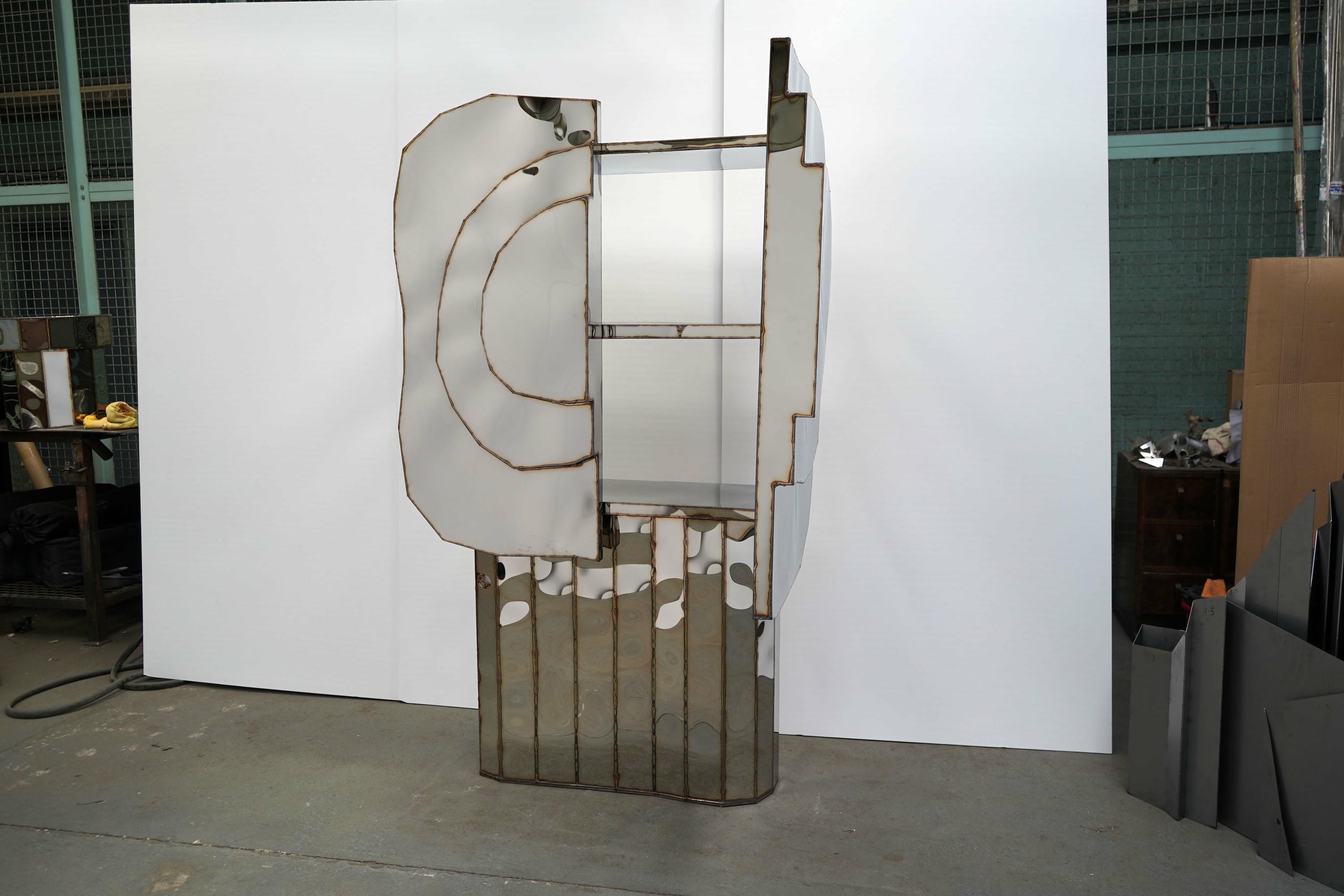 Steppe Wall Mounted Cabinet in Mirror Polished Stainless Steel by Julian Mayor 5