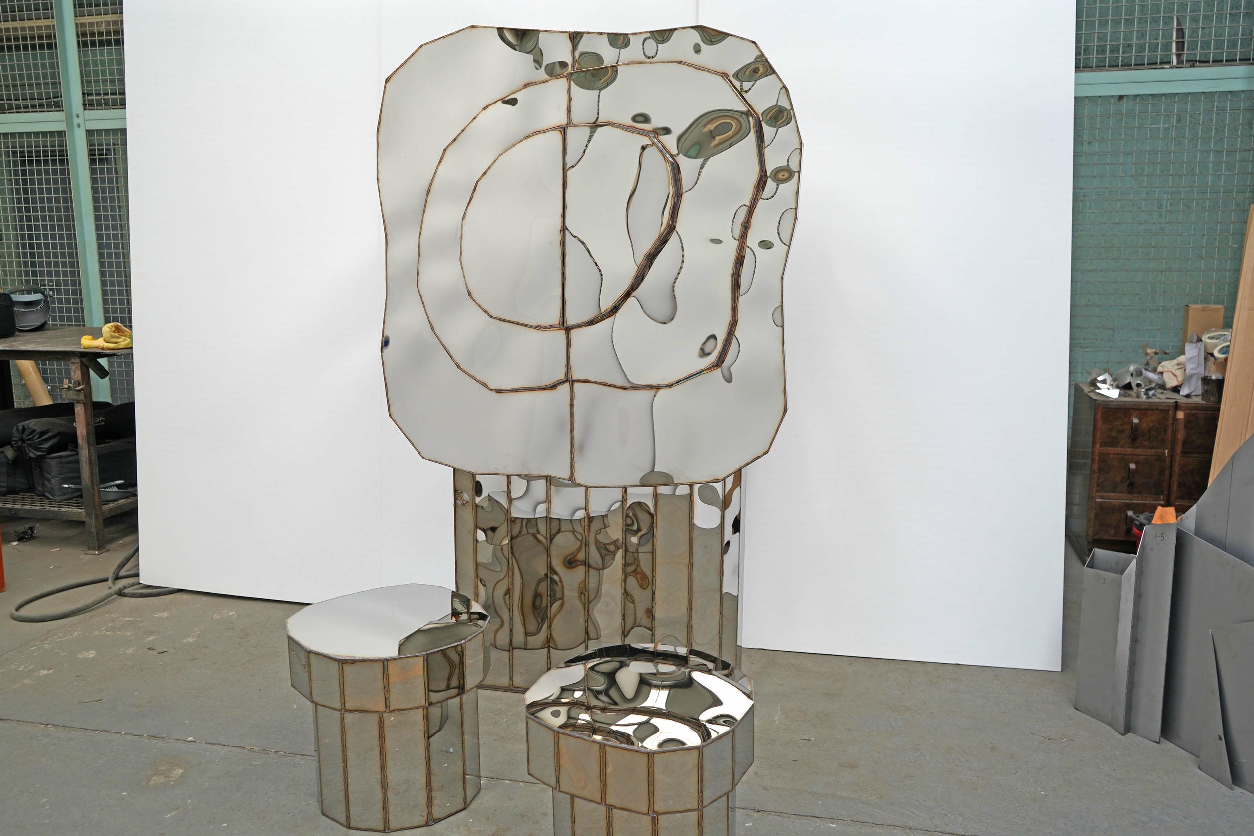 Steppe Wall Mounted Cabinet in Mirror Polished Stainless Steel by Julian Mayor 6
