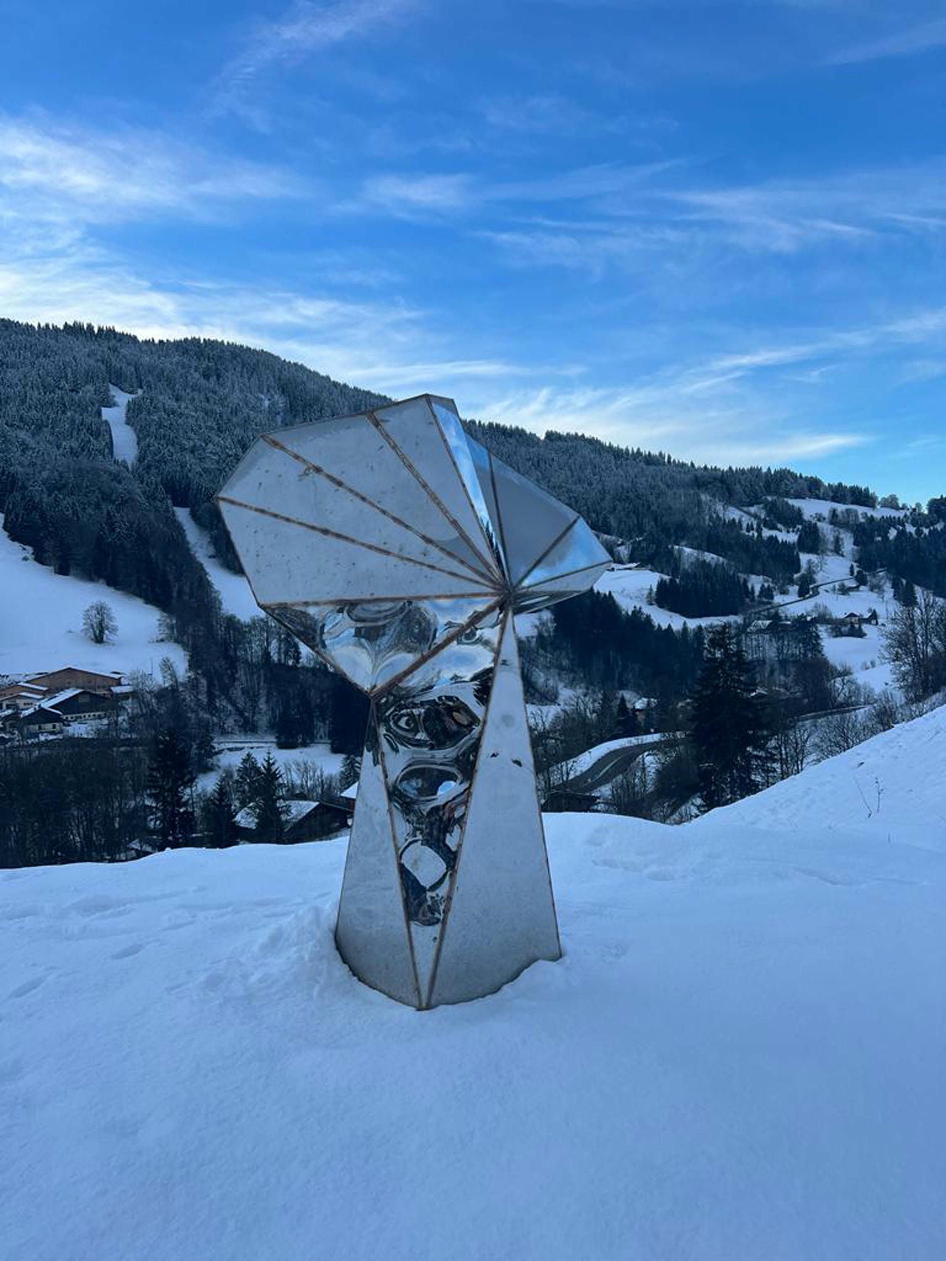 Transmission Sculpture in Welded Mirror Polished Stainless Steel by Julian Mayor 4