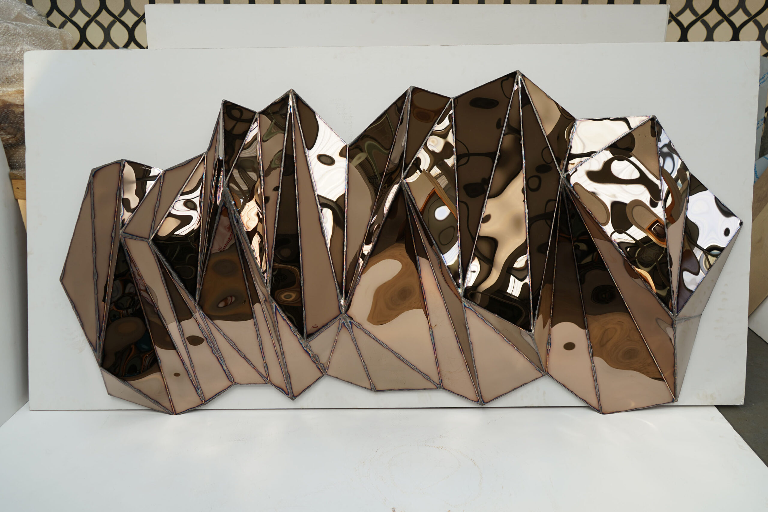 Wing Wide Wall Piece in Welded Mirror Polished Stainless Steel by Julian Mayor 2