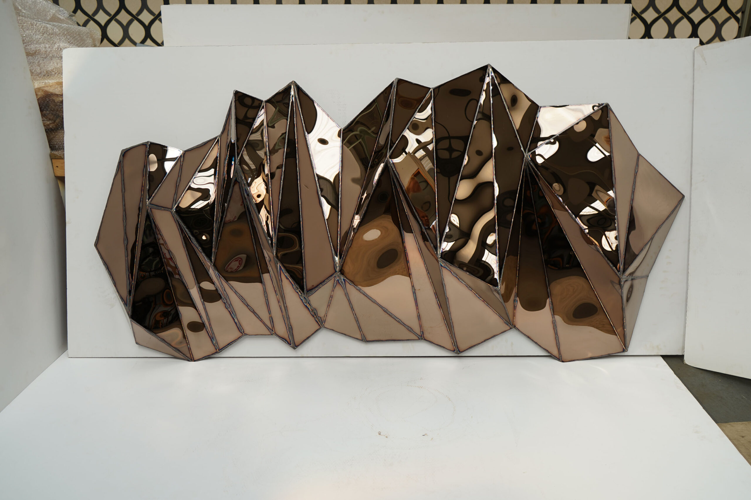 Wing Wide Wall Piece in Welded Mirror Polished Stainless Steel by Julian Mayor 3
