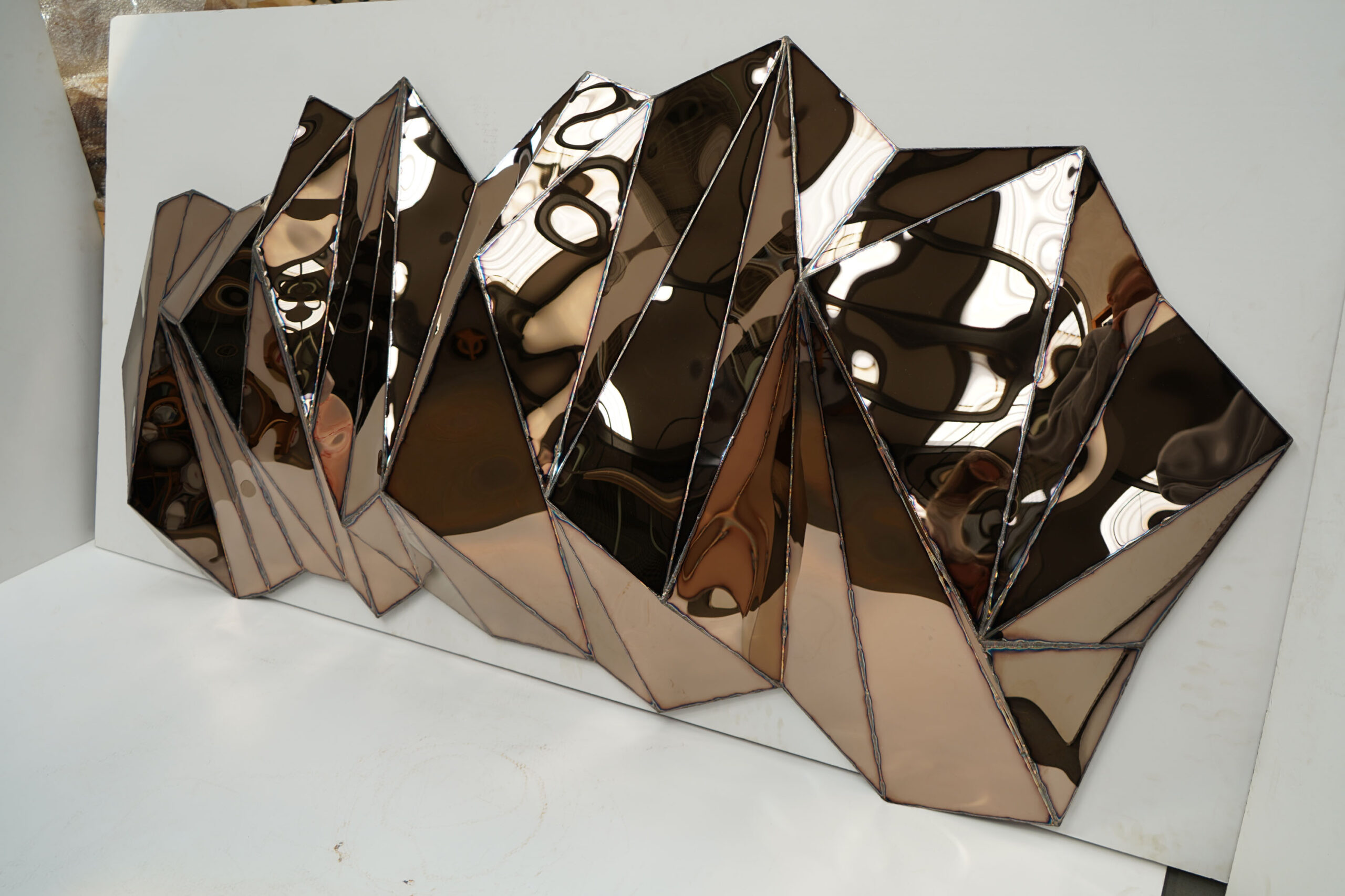 Wing Wide Wall Piece in Welded Mirror Polished Stainless Steel by Julian Mayor 4