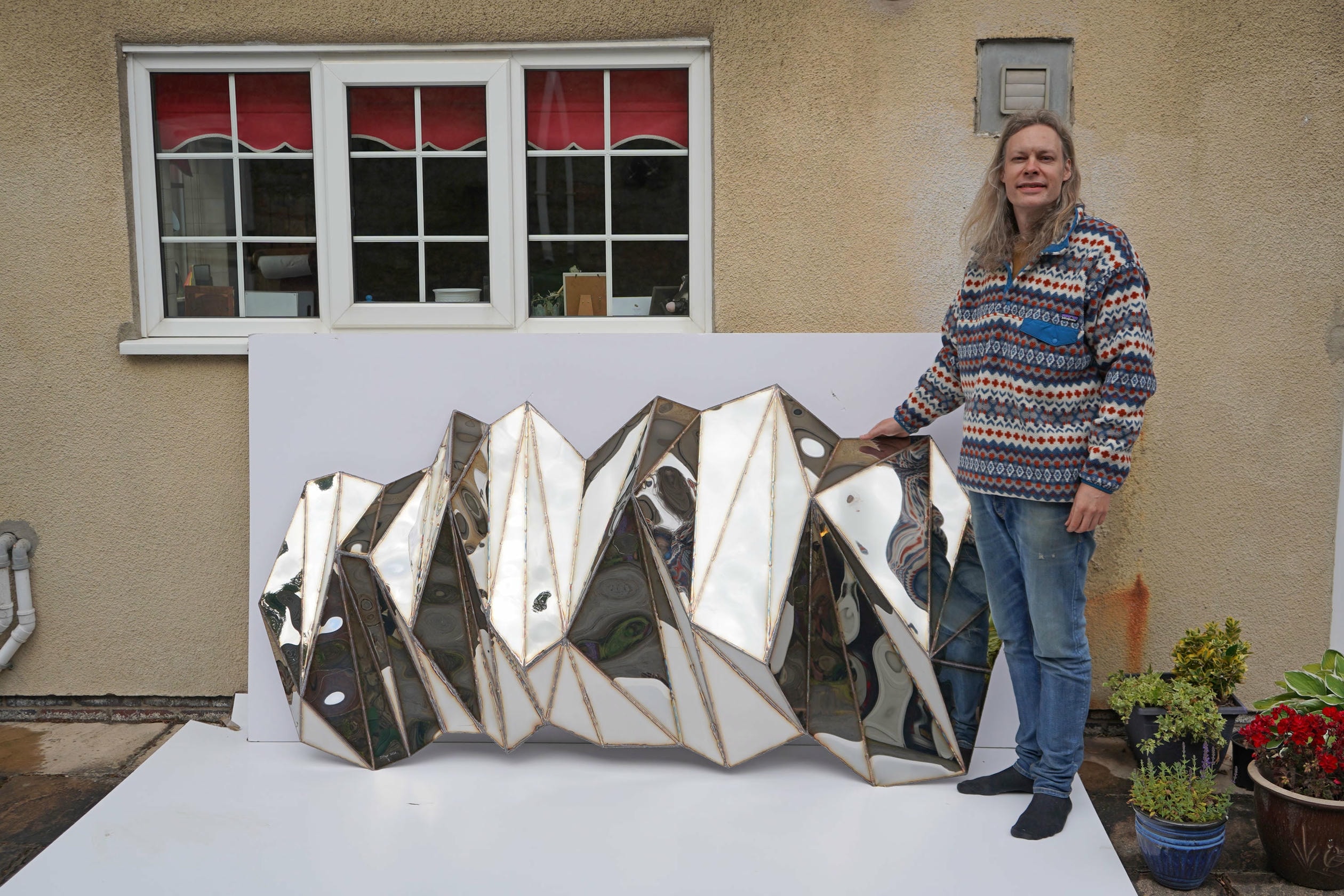 Wing Wide Wall Piece in Welded Mirror Polished Stainless Steel by Julian Mayor 4