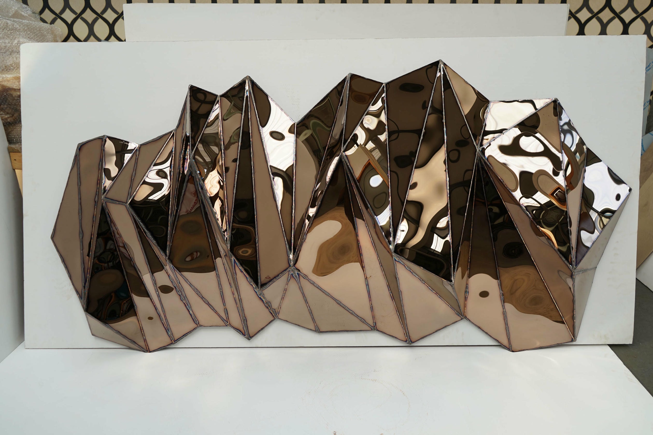 Wing Wide Wall Piece in Welded Mirror Polished Stainless Steel by Julian Mayor 5