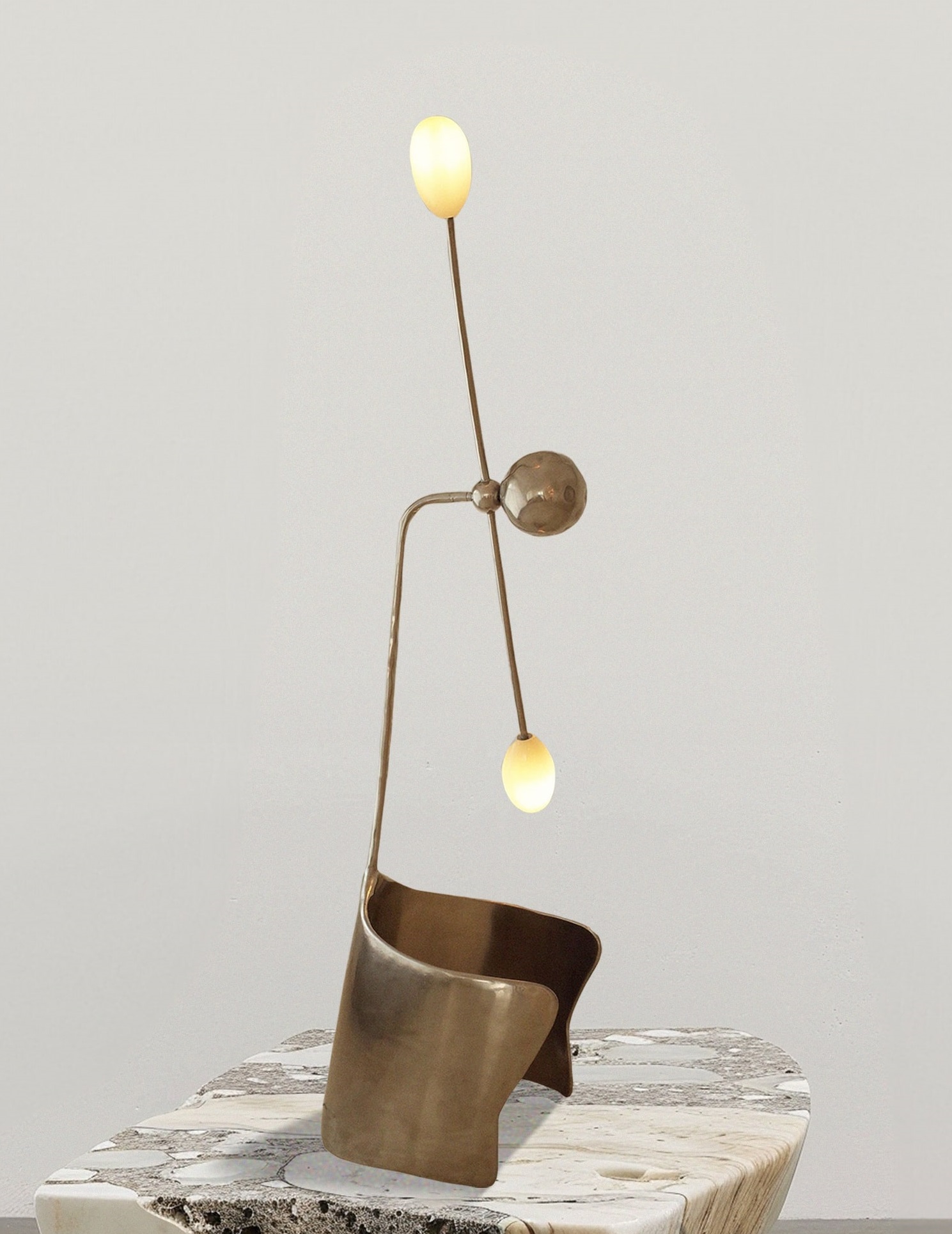 Moulin Table Lamp In Brass & Hand Blown Glass by Atelier Ellery 2
