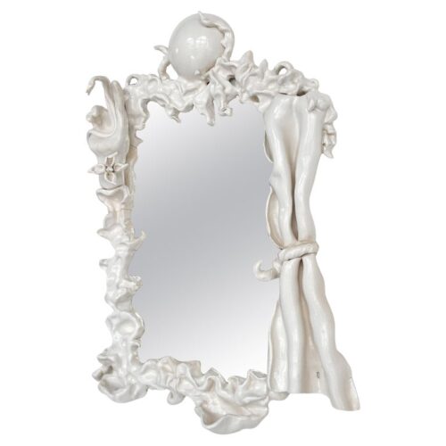 Self Sufficiency Wall Mirror in White Glazed Ceramic by Lucile Gracile 0