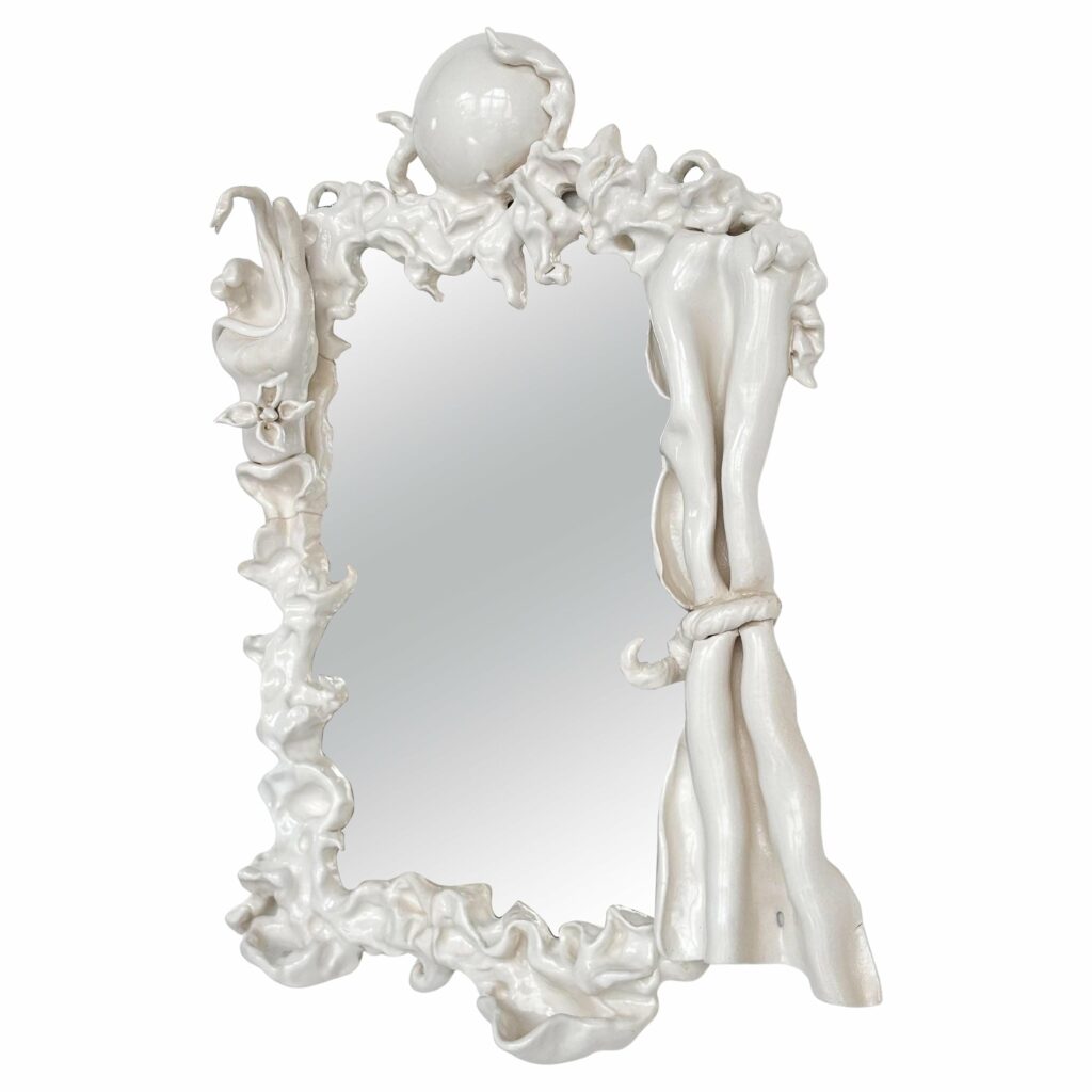 Self Sufficiency Wall Mirror in White Glazed Ceramic by Lucile Gracile 1