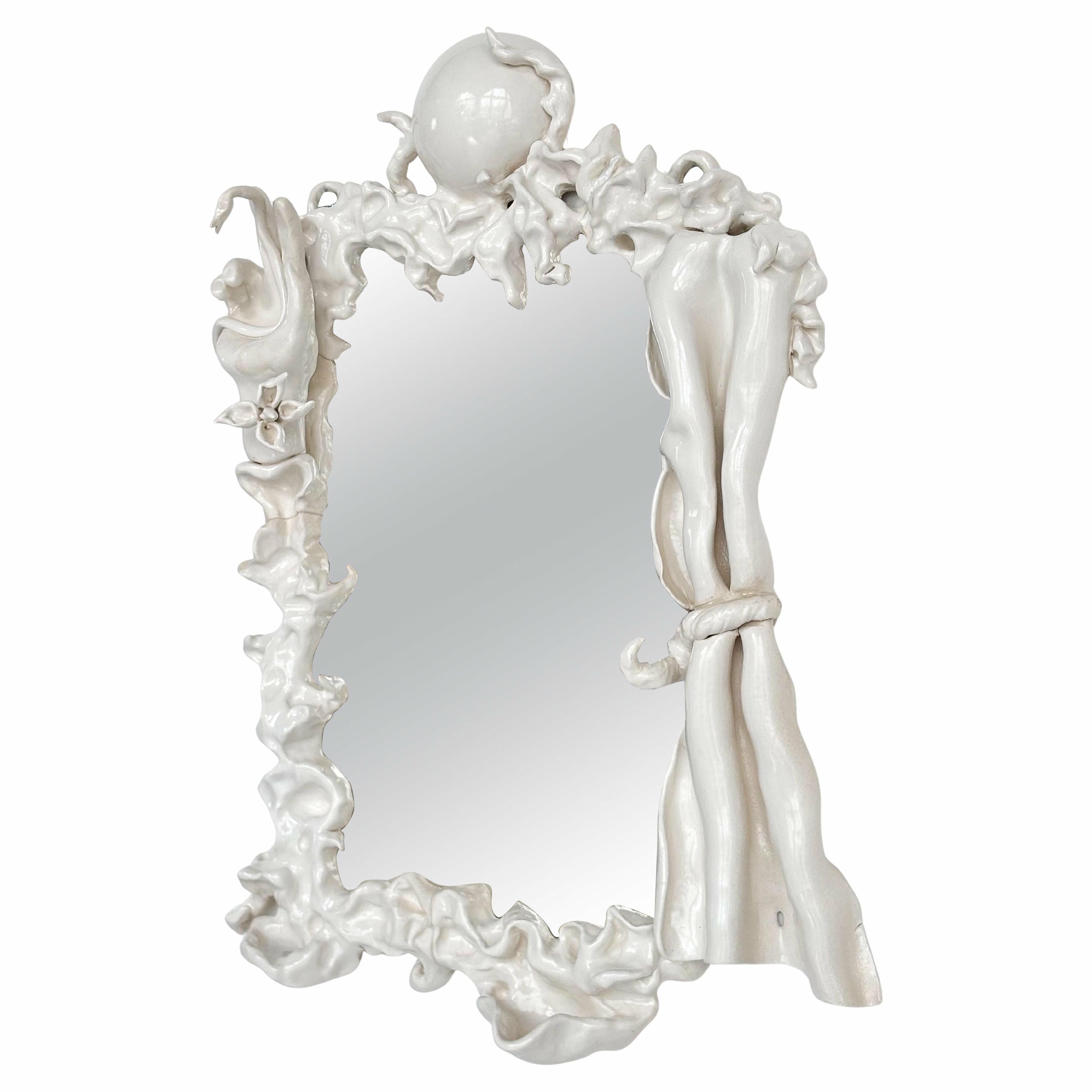 Self Sufficiency Wall Mirror in White Glazed Ceramic by Lucile Gracile 1
