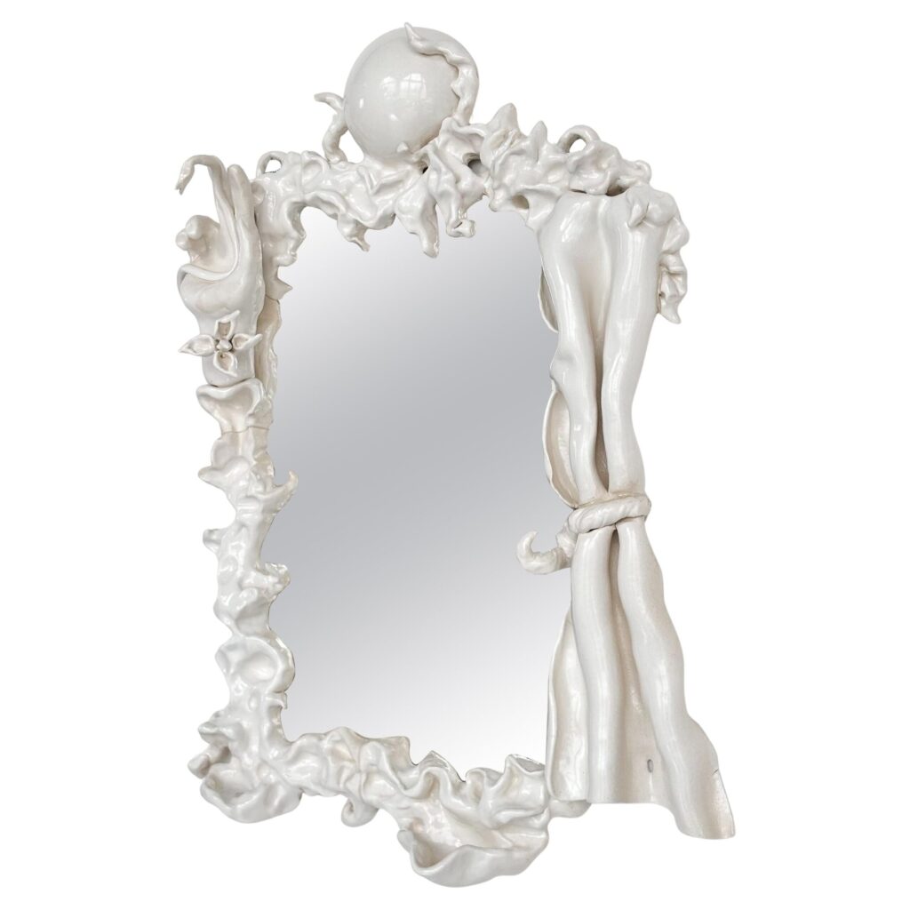 Self Sufficiency Wall Mirror in White Glazed Ceramic by Lucile Gracile 1